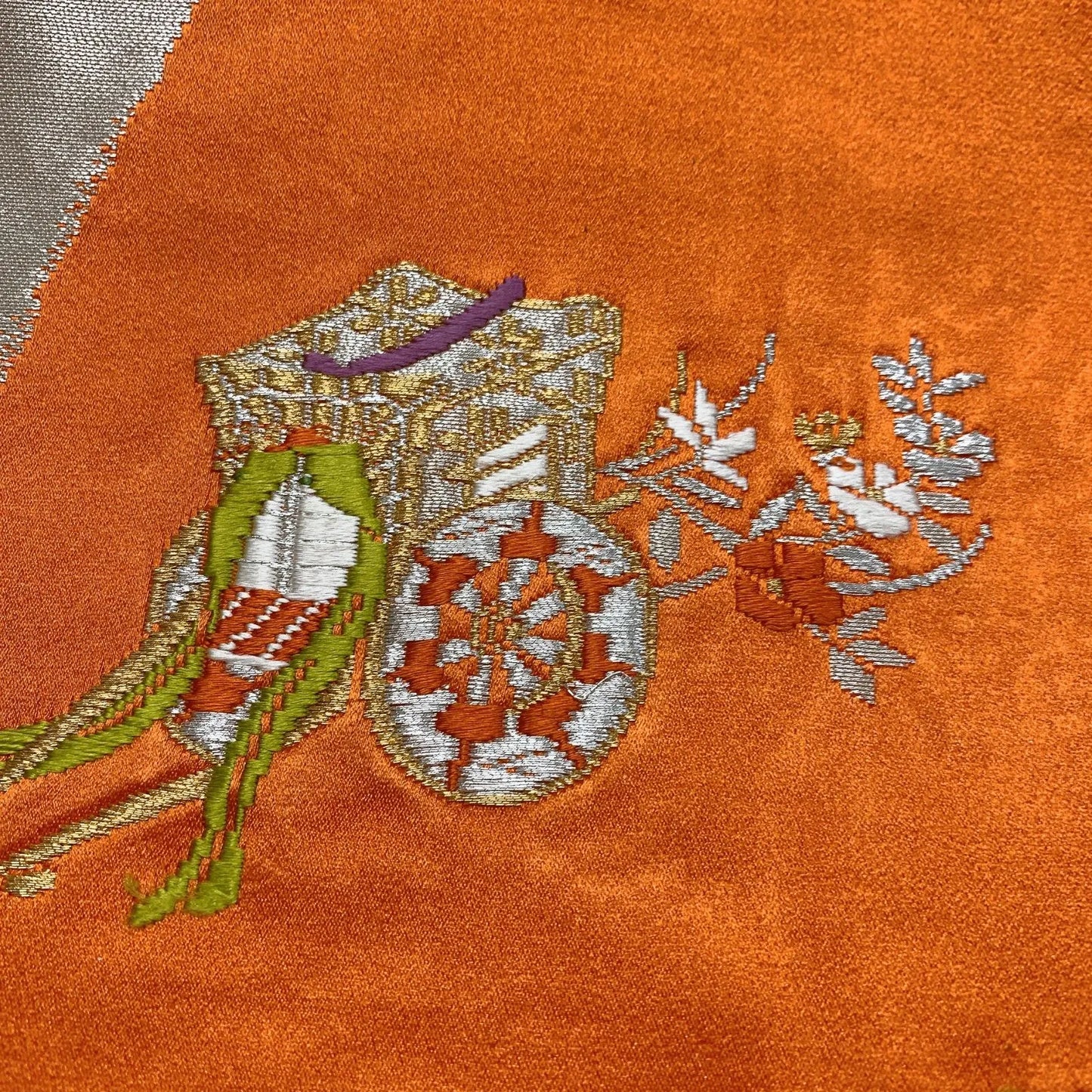 6283# Japanese Vintage Fukuro Obi Belt Kimono Fabric Silk Traditional Embroidery