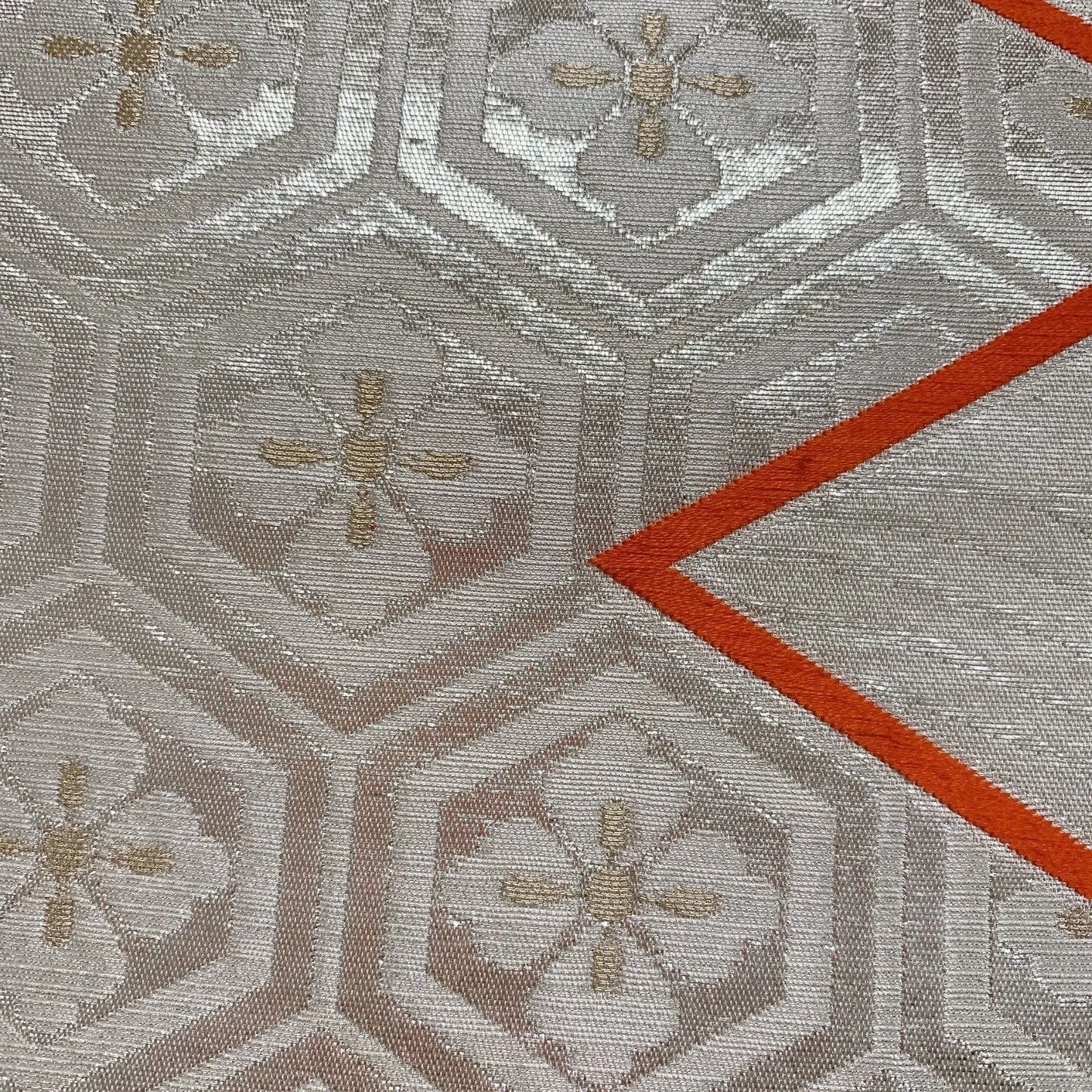 6287# Japanese Vintage Fukuro Obi Belt Kimono Fabric Silk Traditional Silver