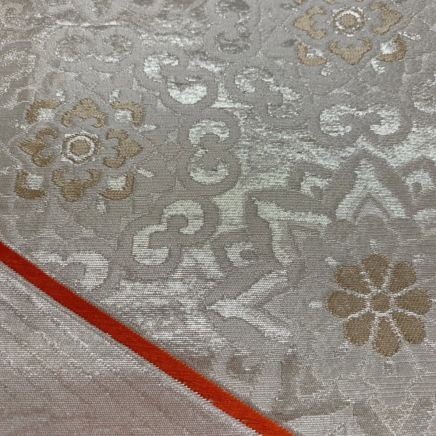 6287# Japanese Vintage Fukuro Obi Belt Kimono Fabric Silk Traditional Silver