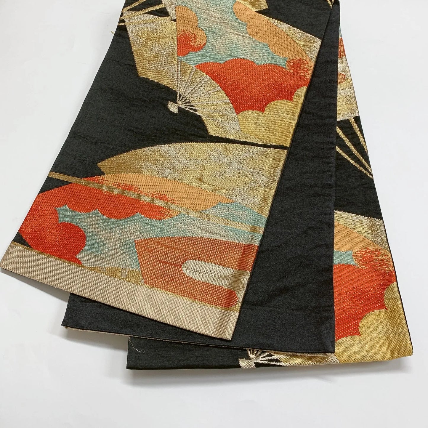 6288# Japanese Vintage Fukuro Obi Belt Kimono Fabric Silk Traditional Black