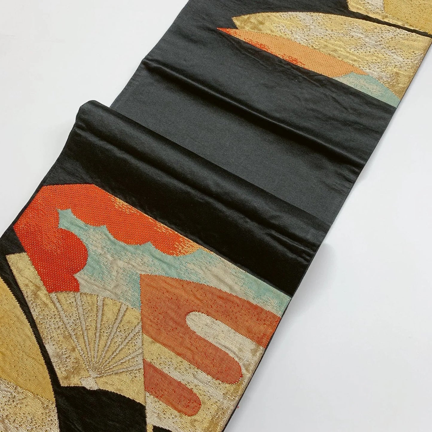 6288# Japanese Vintage Fukuro Obi Belt Kimono Fabric Silk Traditional Black