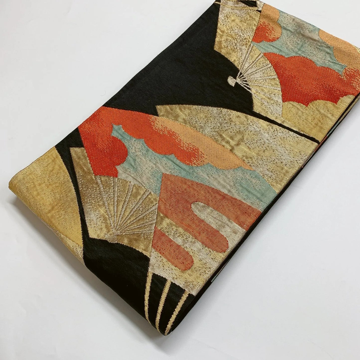6288# Japanese Vintage Fukuro Obi Belt Kimono Fabric Silk Traditional Black