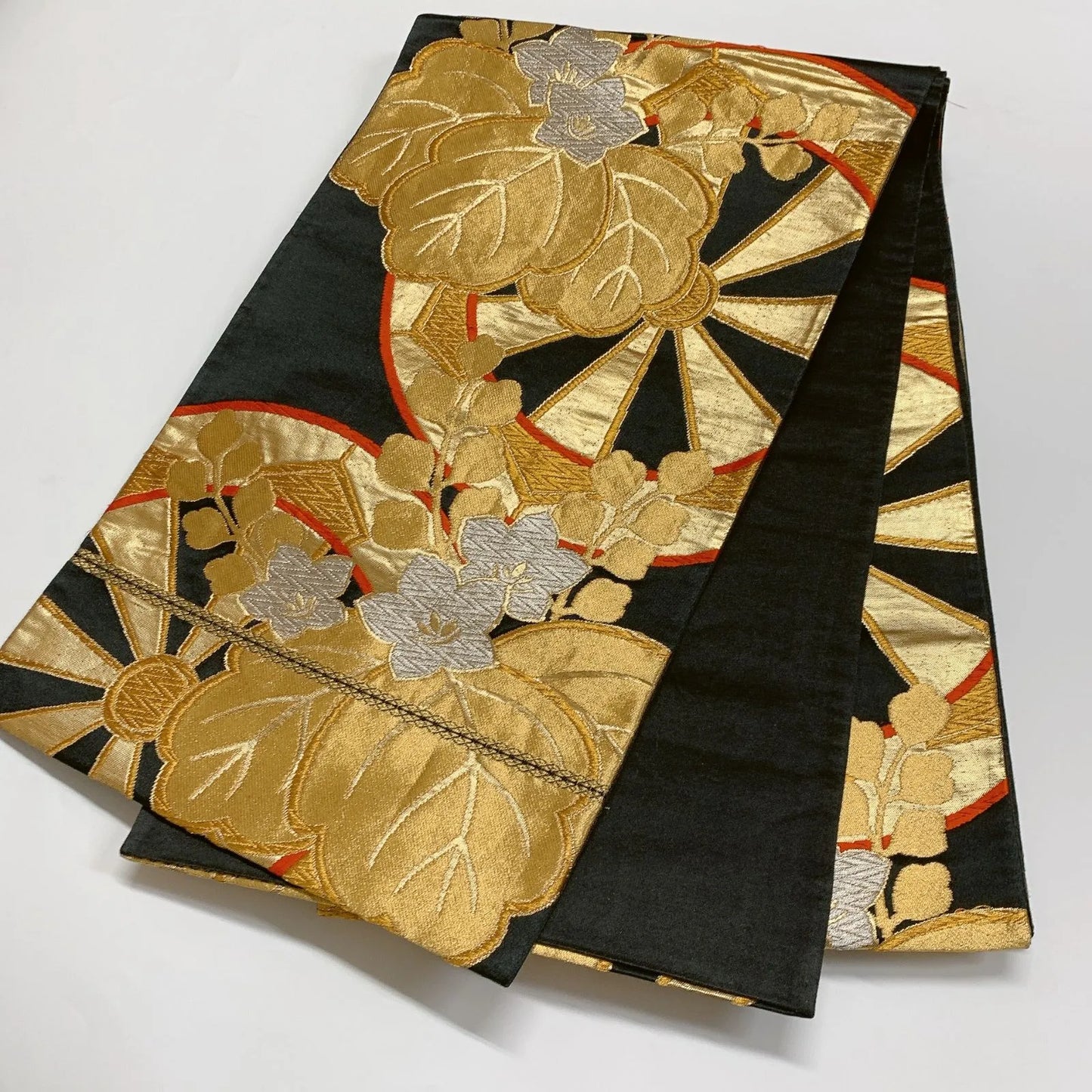 6289# Japanese Vintage Fukuro Obi Belt Kimono Fabric Silk Traditional Black
