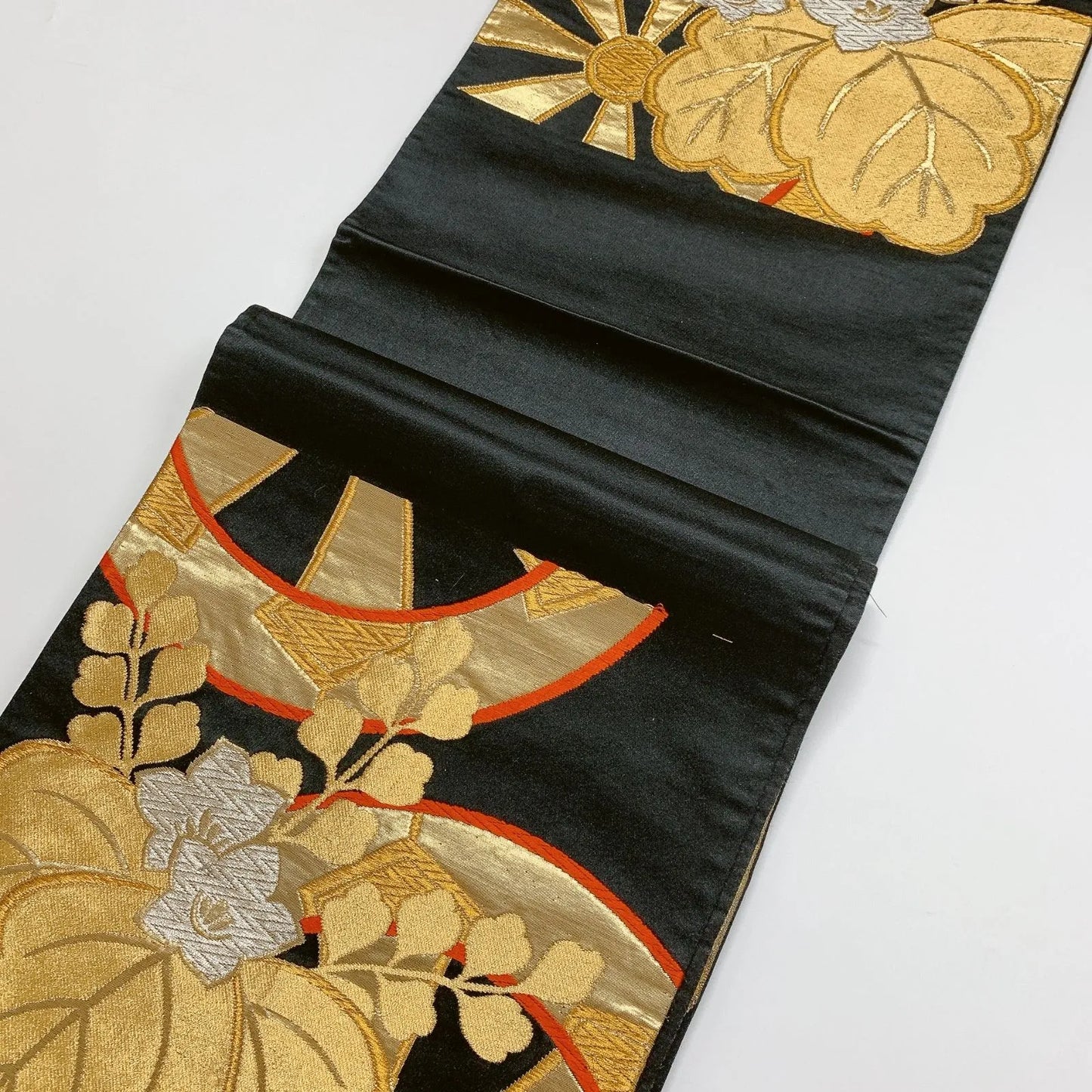 6289# Japanese Vintage Fukuro Obi Belt Kimono Fabric Silk Traditional Black