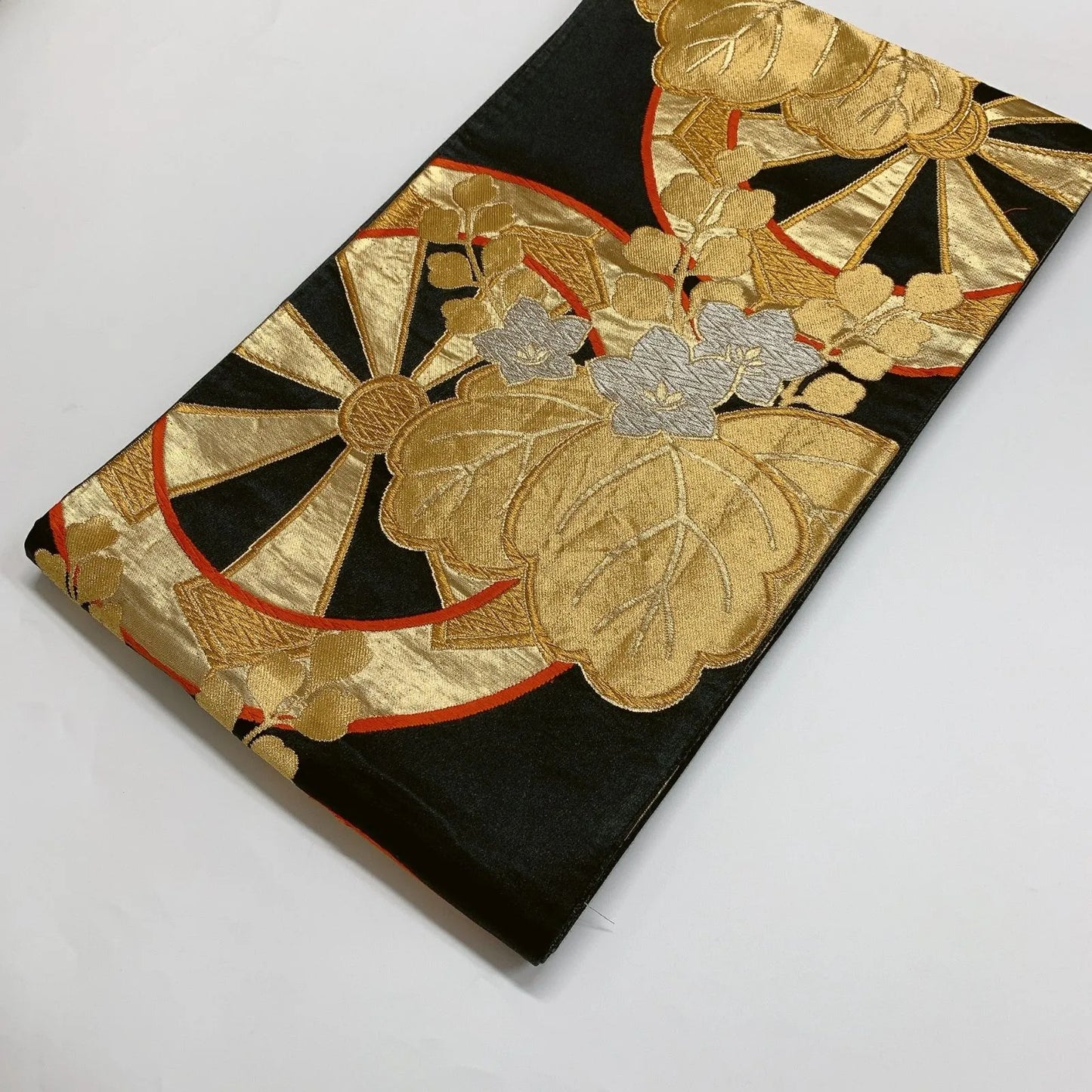 6289# Japanese Vintage Fukuro Obi Belt Kimono Fabric Silk Traditional Black