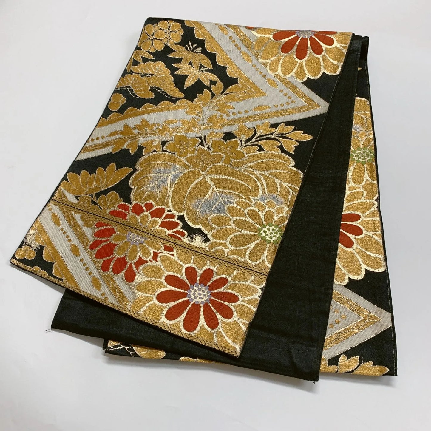 6290# Japanese Vintage Fukuro Obi Belt Kimono Fabric Silk Traditional Black