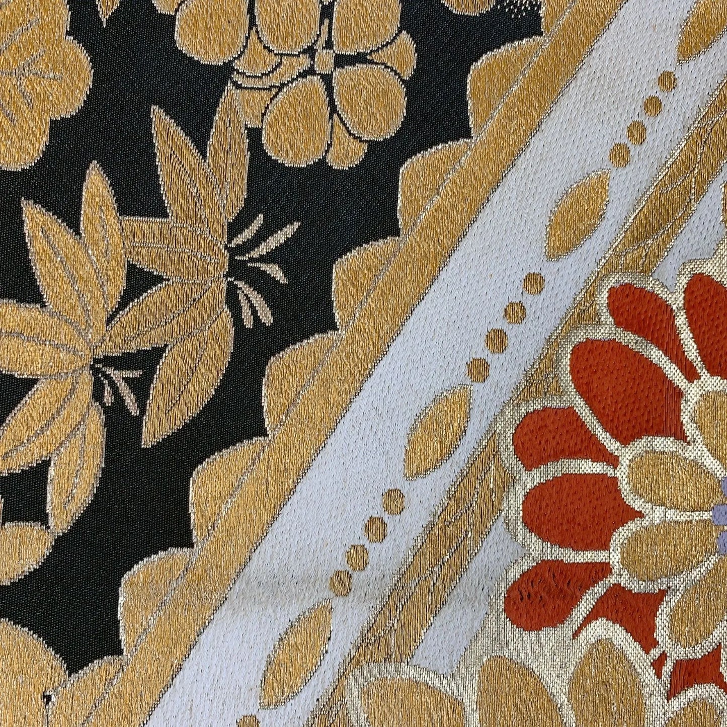 6290# Japanese Vintage Fukuro Obi Belt Kimono Fabric Silk Traditional Black