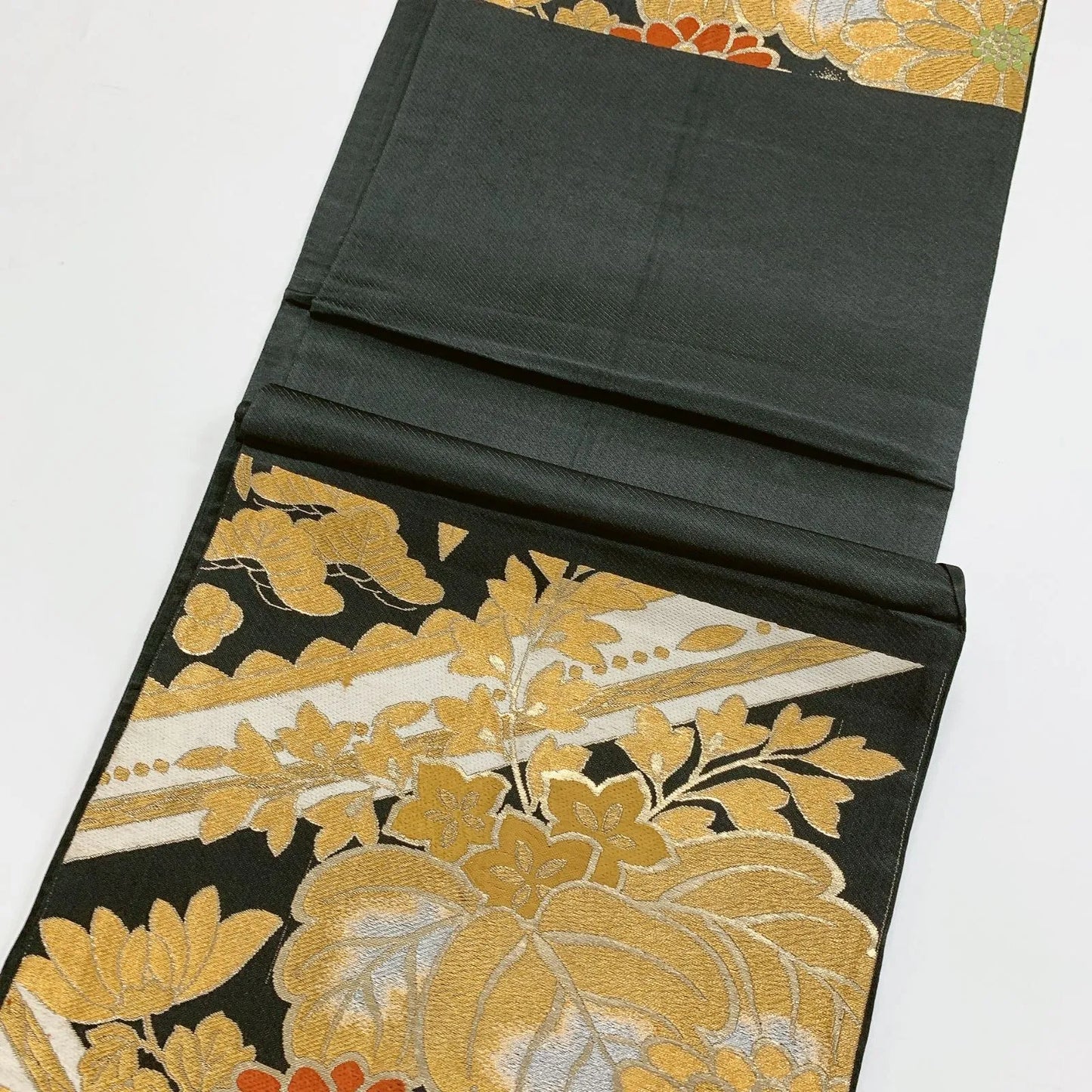 6290# Japanese Vintage Fukuro Obi Belt Kimono Fabric Silk Traditional Black