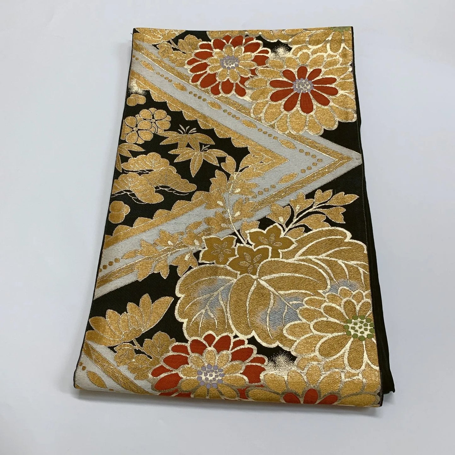 6290# Japanese Vintage Fukuro Obi Belt Kimono Fabric Silk Traditional Black