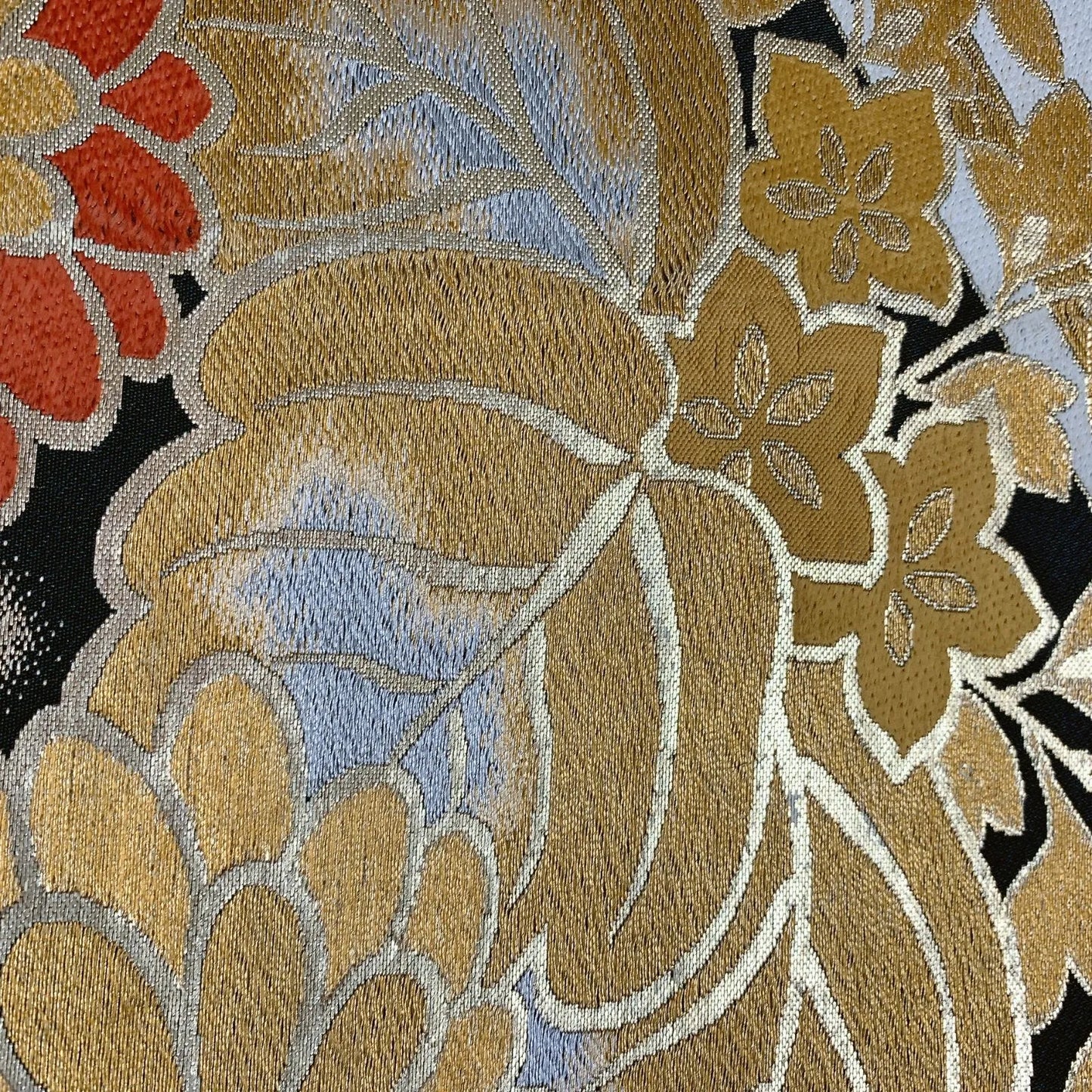 6290# Japanese Vintage Fukuro Obi Belt Kimono Fabric Silk Traditional Black