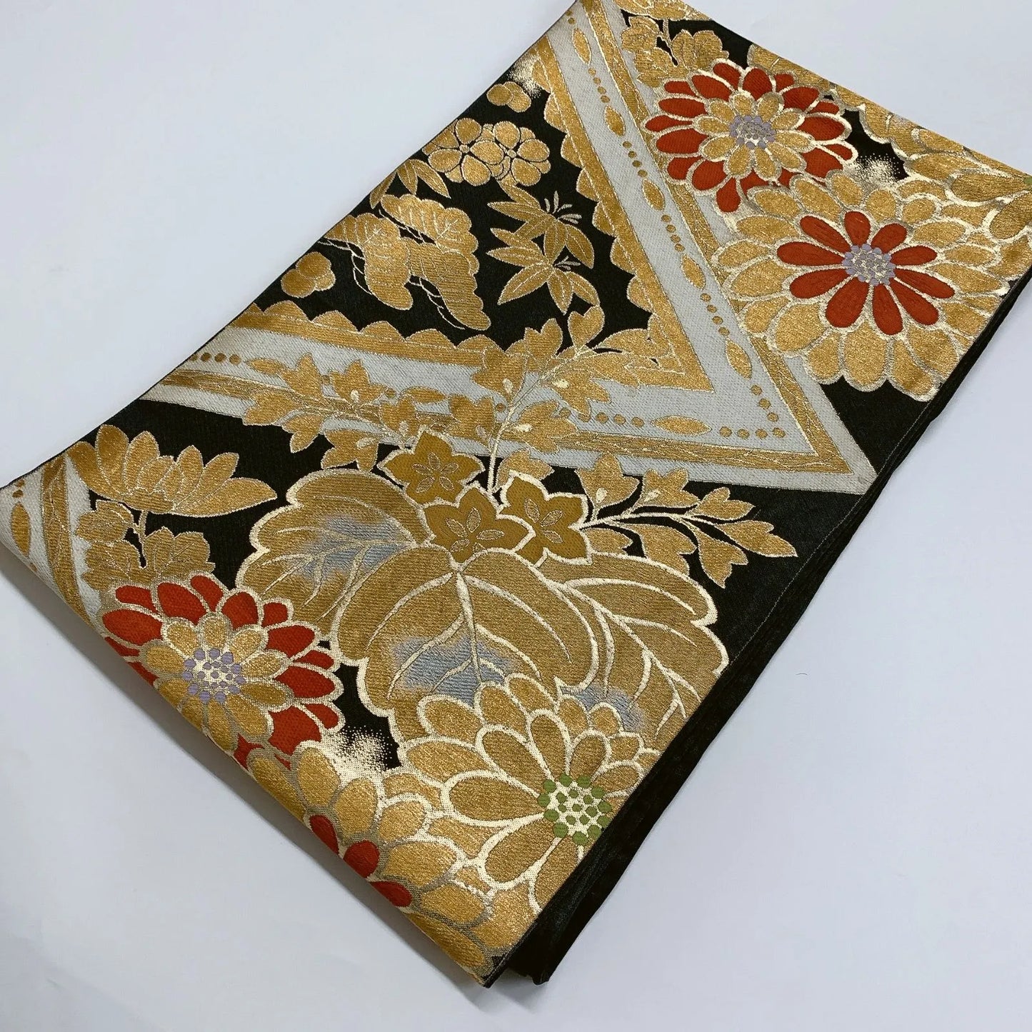 6290# Japanese Vintage Fukuro Obi Belt Kimono Fabric Silk Traditional Black