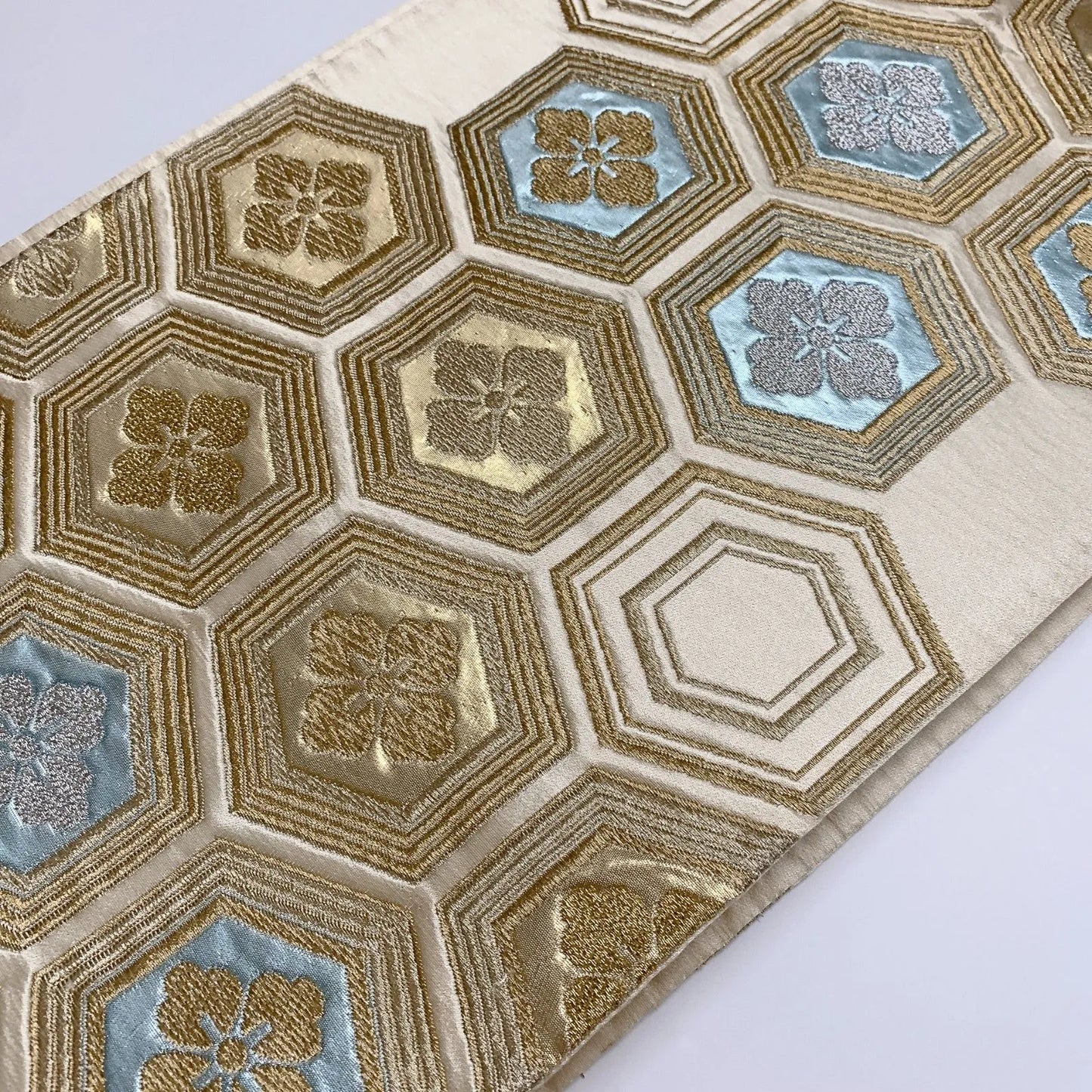 6292# Japanese Vintage Fukuro Obi Belt Kimono Fabric Silk Traditional Gold