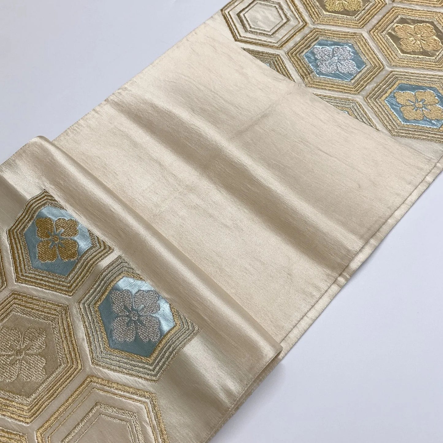 6292# Japanese Vintage Fukuro Obi Belt Kimono Fabric Silk Traditional Gold