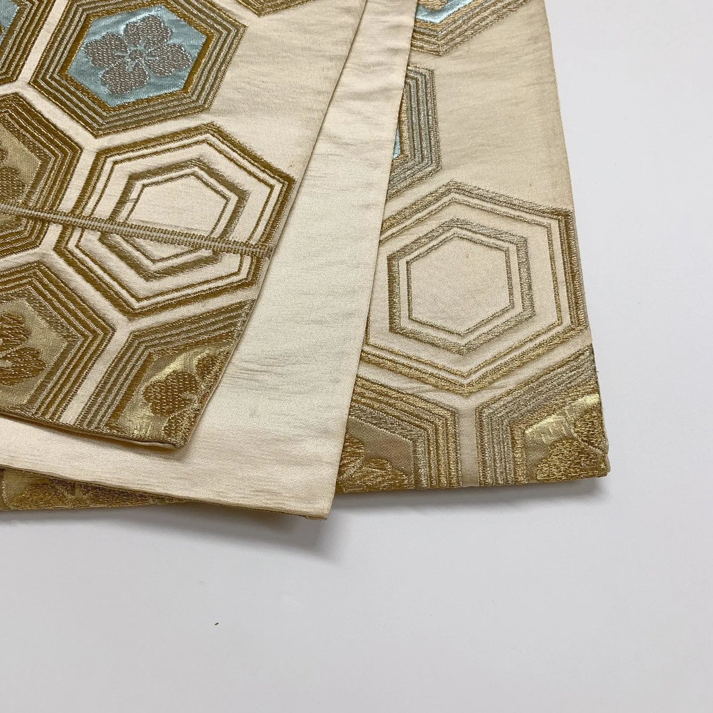 6292# Japanese Vintage Fukuro Obi Belt Kimono Fabric Silk Traditional Gold