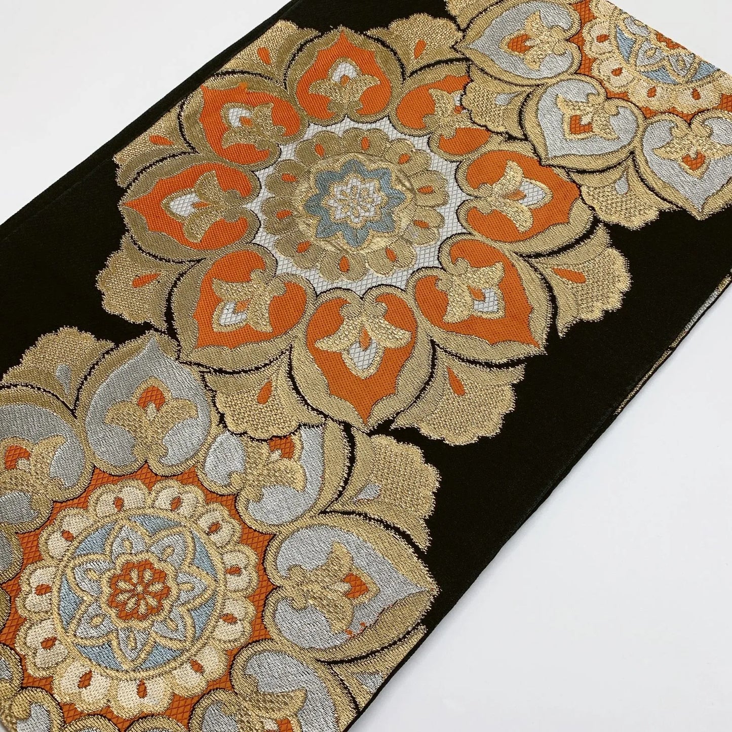 6293# Japanese Vintage Fukuro Obi Belt Kimono Fabric Silk Traditional Black