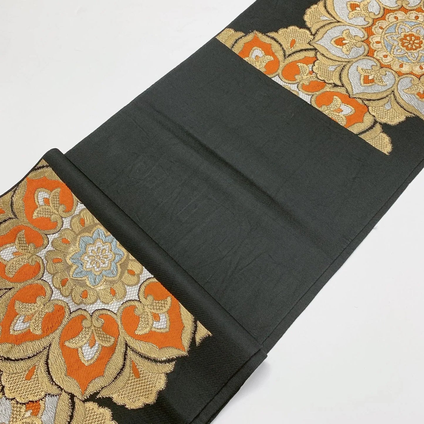 6293# Japanese Vintage Fukuro Obi Belt Kimono Fabric Silk Traditional Black