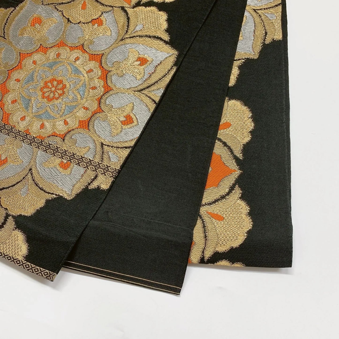 6293# Japanese Vintage Fukuro Obi Belt Kimono Fabric Silk Traditional Black