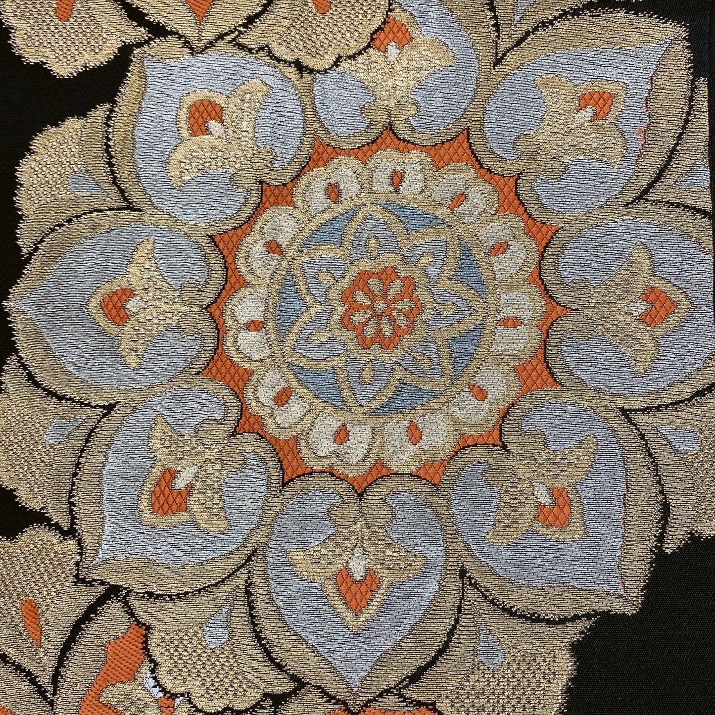 6293# Japanese Vintage Fukuro Obi Belt Kimono Fabric Silk Traditional Black