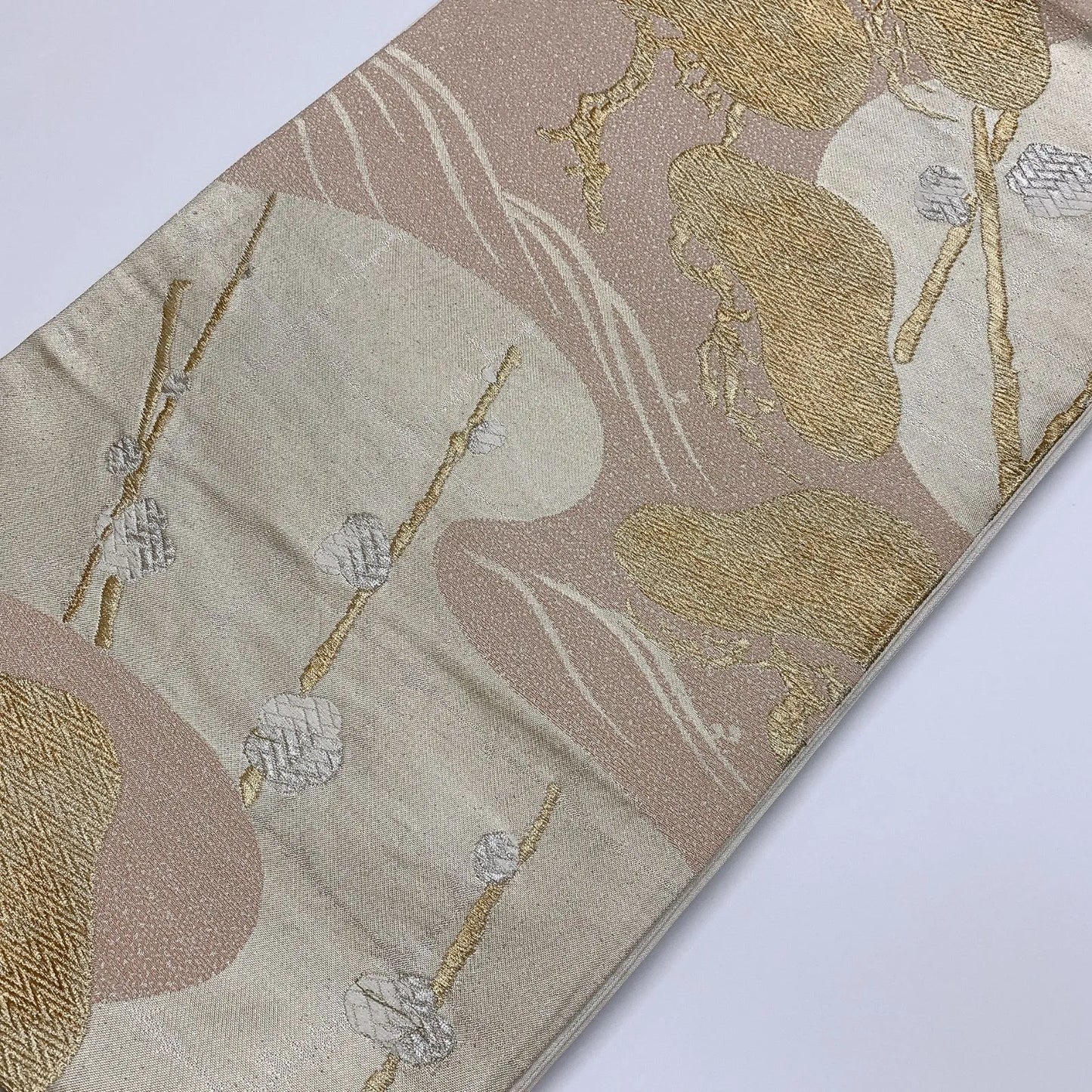 6294# Japanese Vintage Fukuro Obi Belt Kimono Fabric Silk Traditional Silver