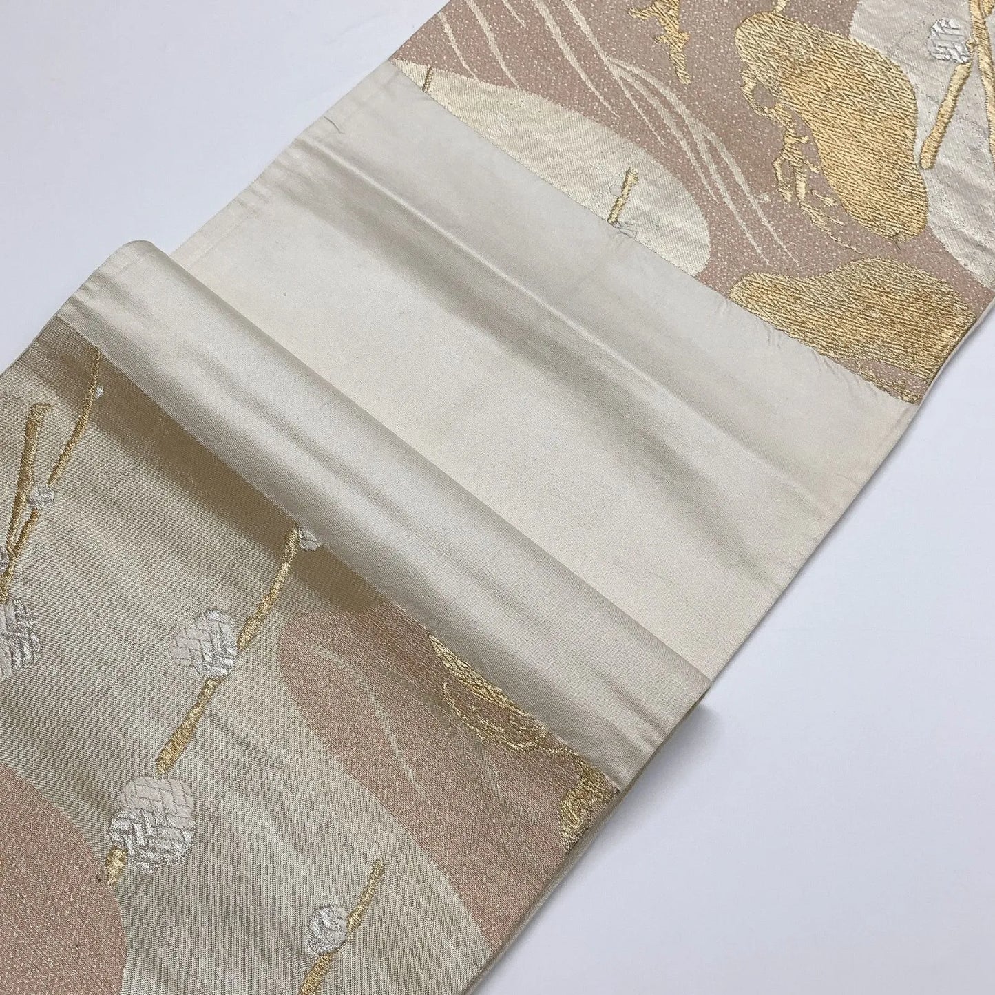 6294# Japanese Vintage Fukuro Obi Belt Kimono Fabric Silk Traditional Silver