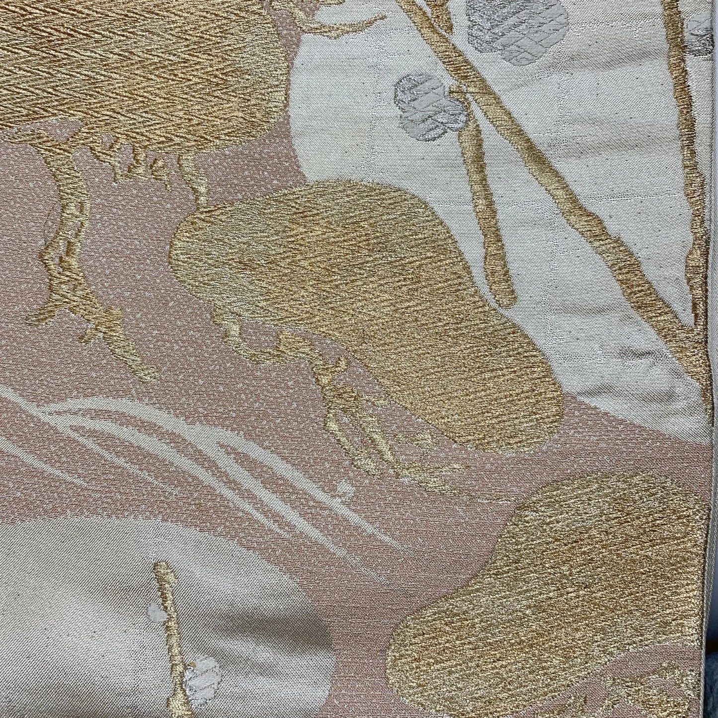 6294# Japanese Vintage Fukuro Obi Belt Kimono Fabric Silk Traditional Silver