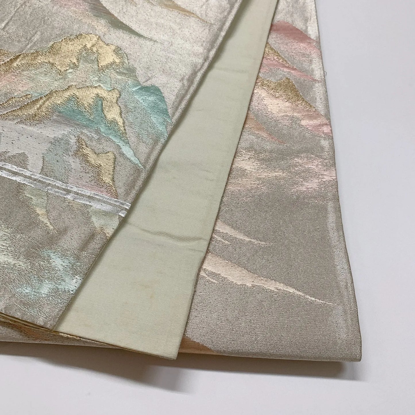 6299# Japanese Vintage Fukuro Obi Belt Kimono Fabric Silk Traditional Silver