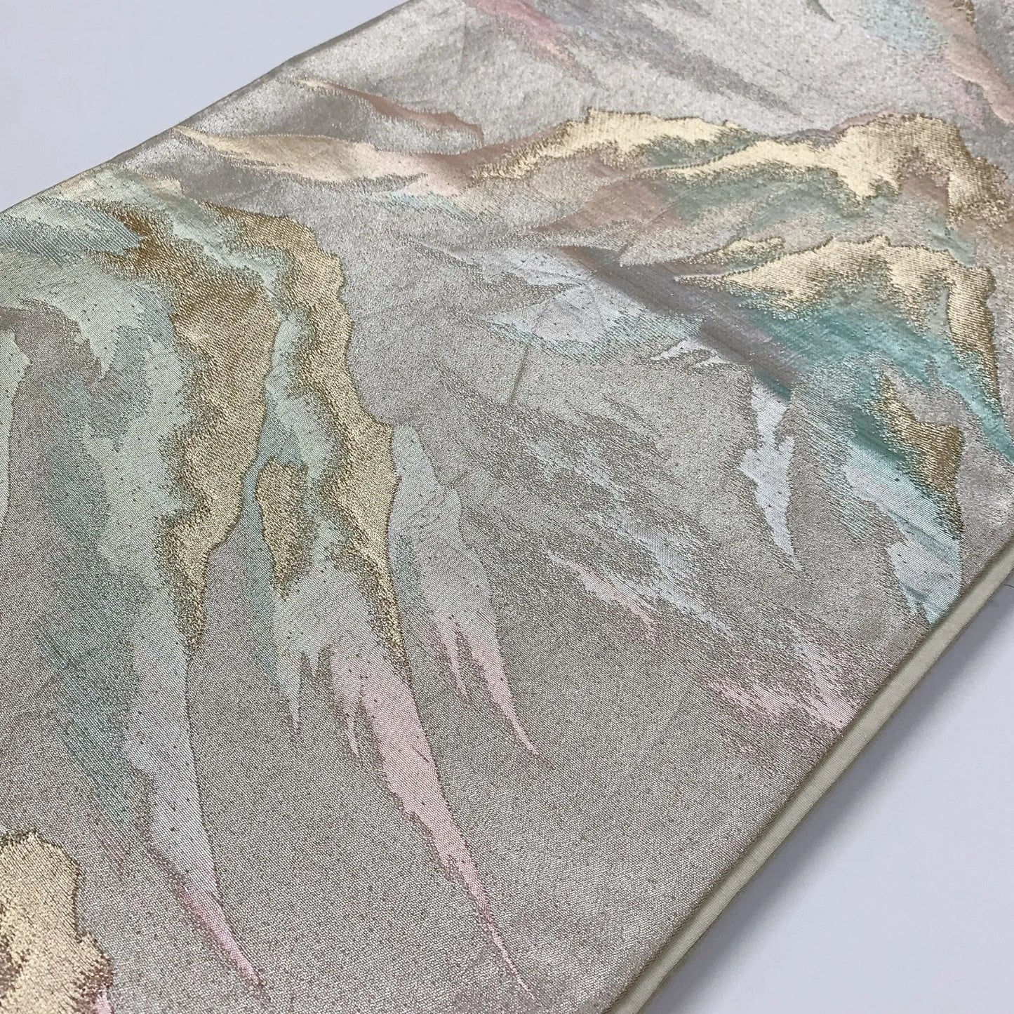 6299# Japanese Vintage Fukuro Obi Belt Kimono Fabric Silk Traditional Silver