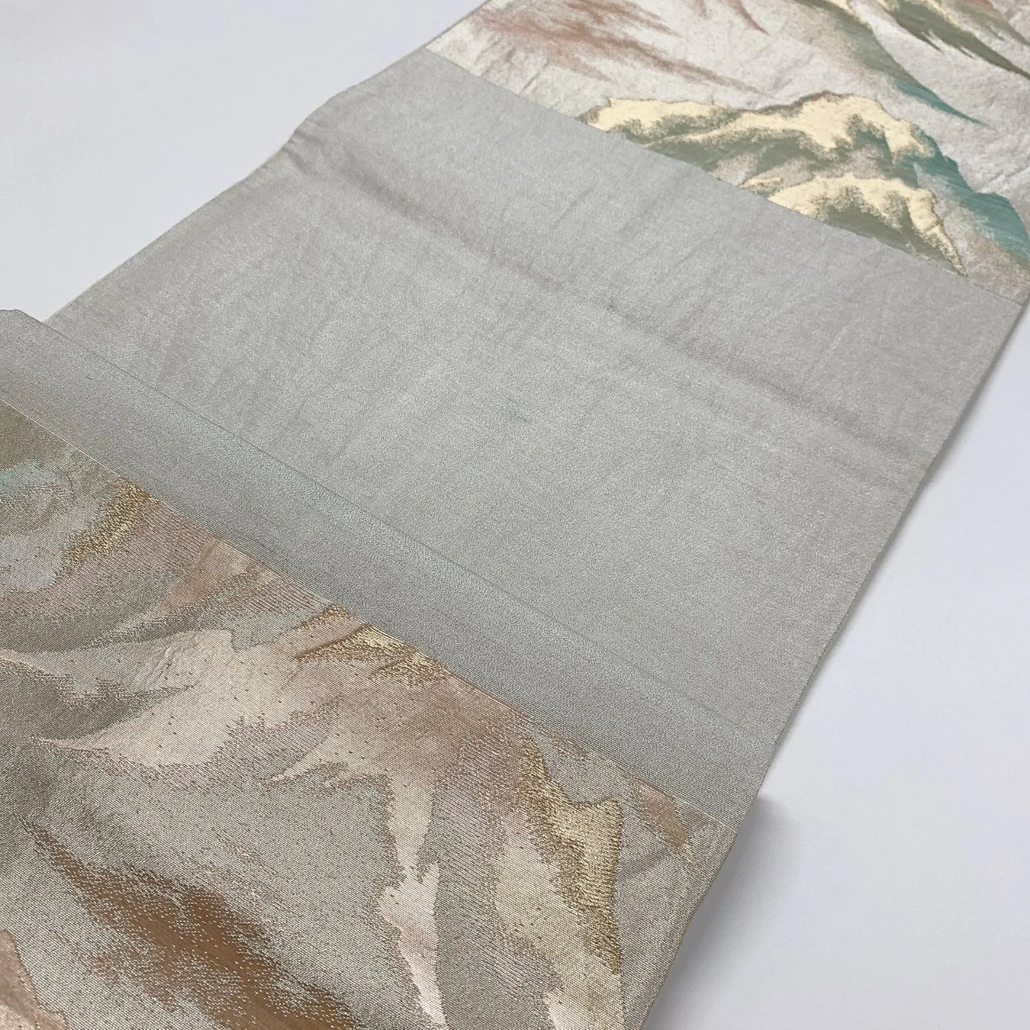 6299# Japanese Vintage Fukuro Obi Belt Kimono Fabric Silk Traditional Silver