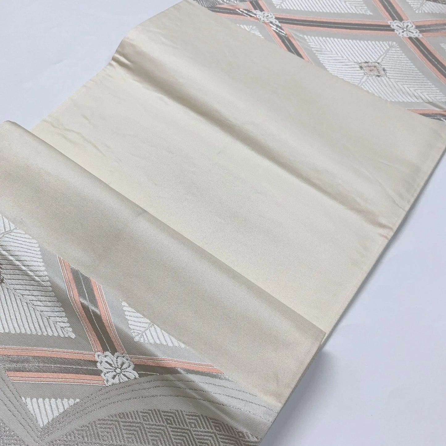 6304# Japanese Vintage Fukuro Obi Belt Kimono Fabric Silk Traditional Silver