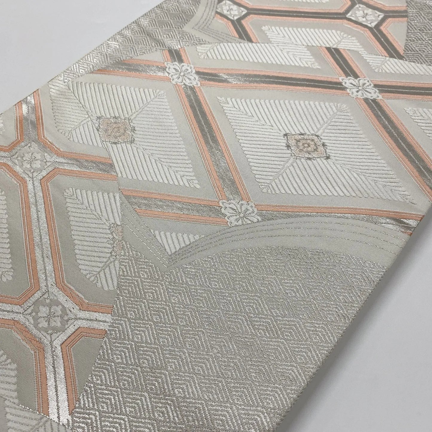 6304# Japanese Vintage Fukuro Obi Belt Kimono Fabric Silk Traditional Silver