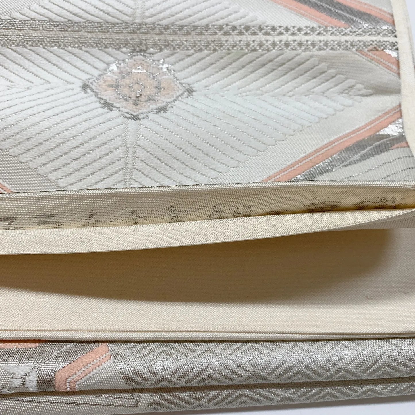 6304# Japanese Vintage Fukuro Obi Belt Kimono Fabric Silk Traditional Silver