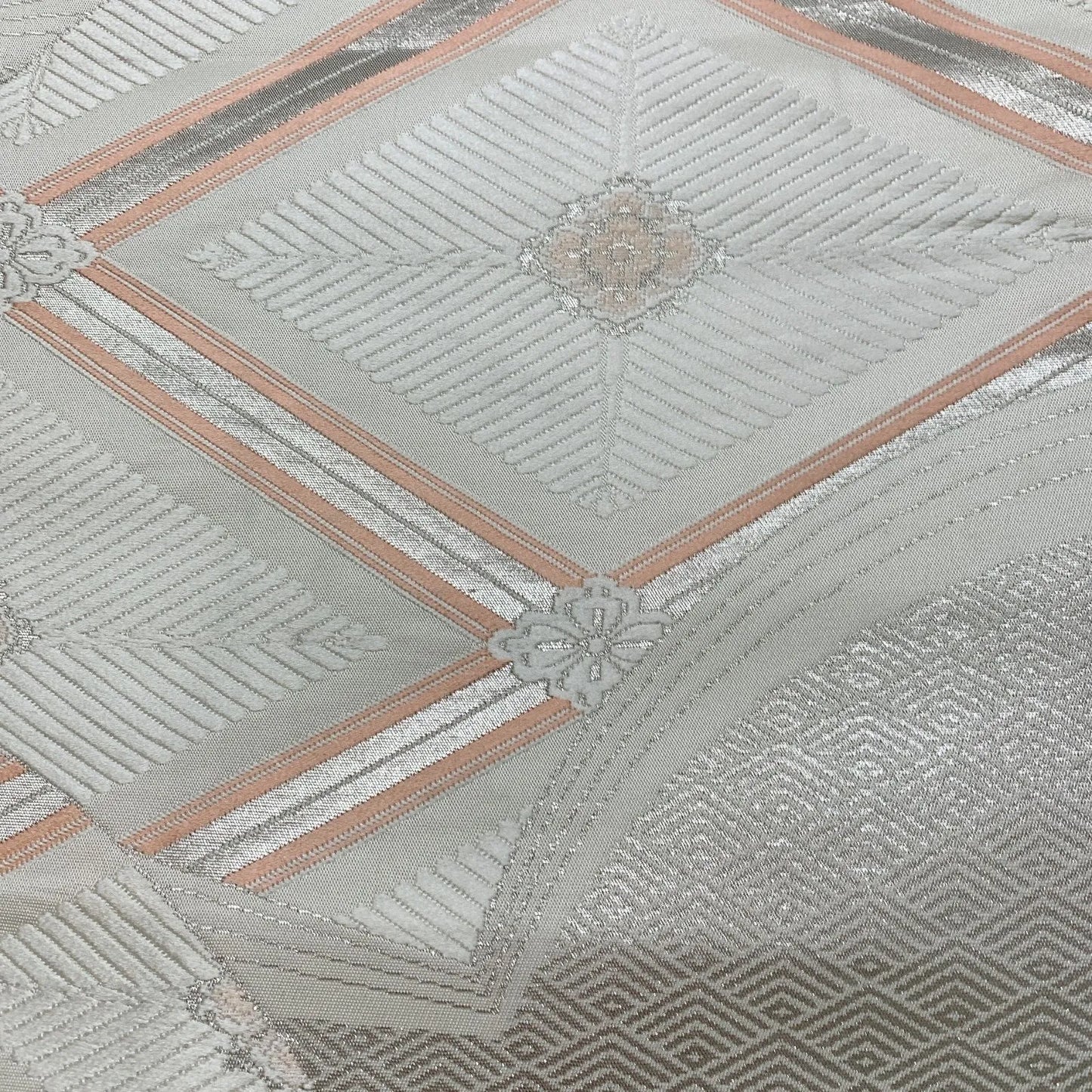 6304# Japanese Vintage Fukuro Obi Belt Kimono Fabric Silk Traditional Silver