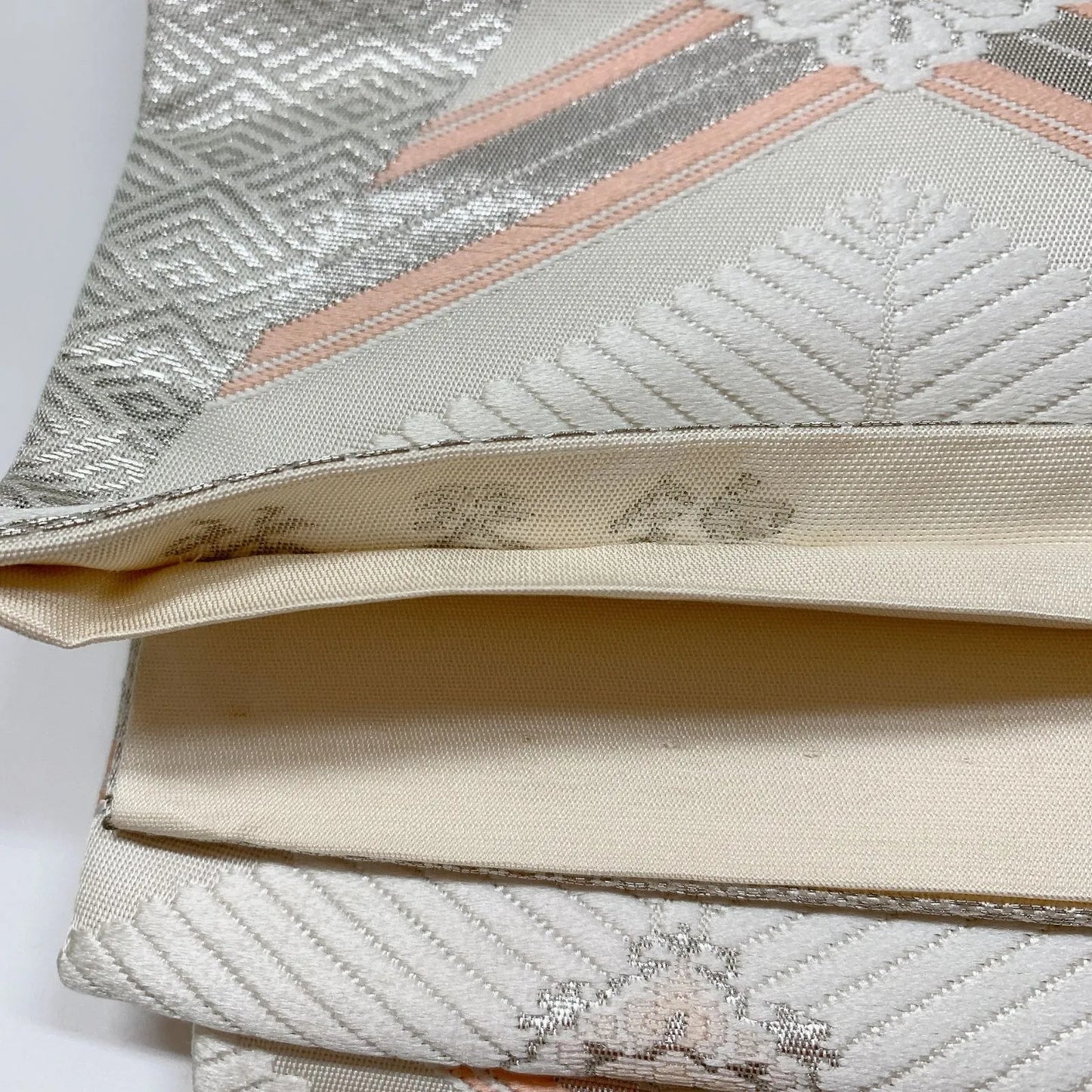 6304# Japanese Vintage Fukuro Obi Belt Kimono Fabric Silk Traditional Silver