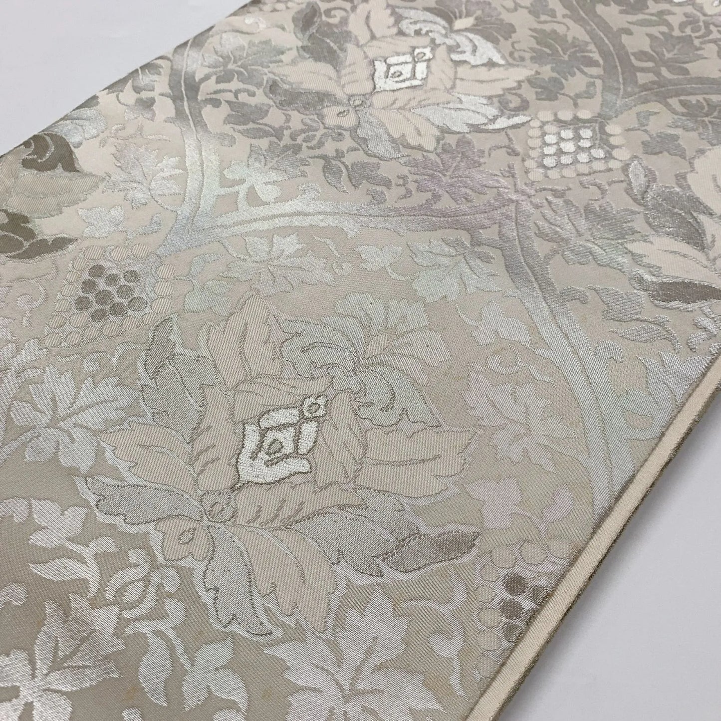 6307# Japanese Vintage Fukuro Obi Belt Kimono Fabric Silk Traditional Silver