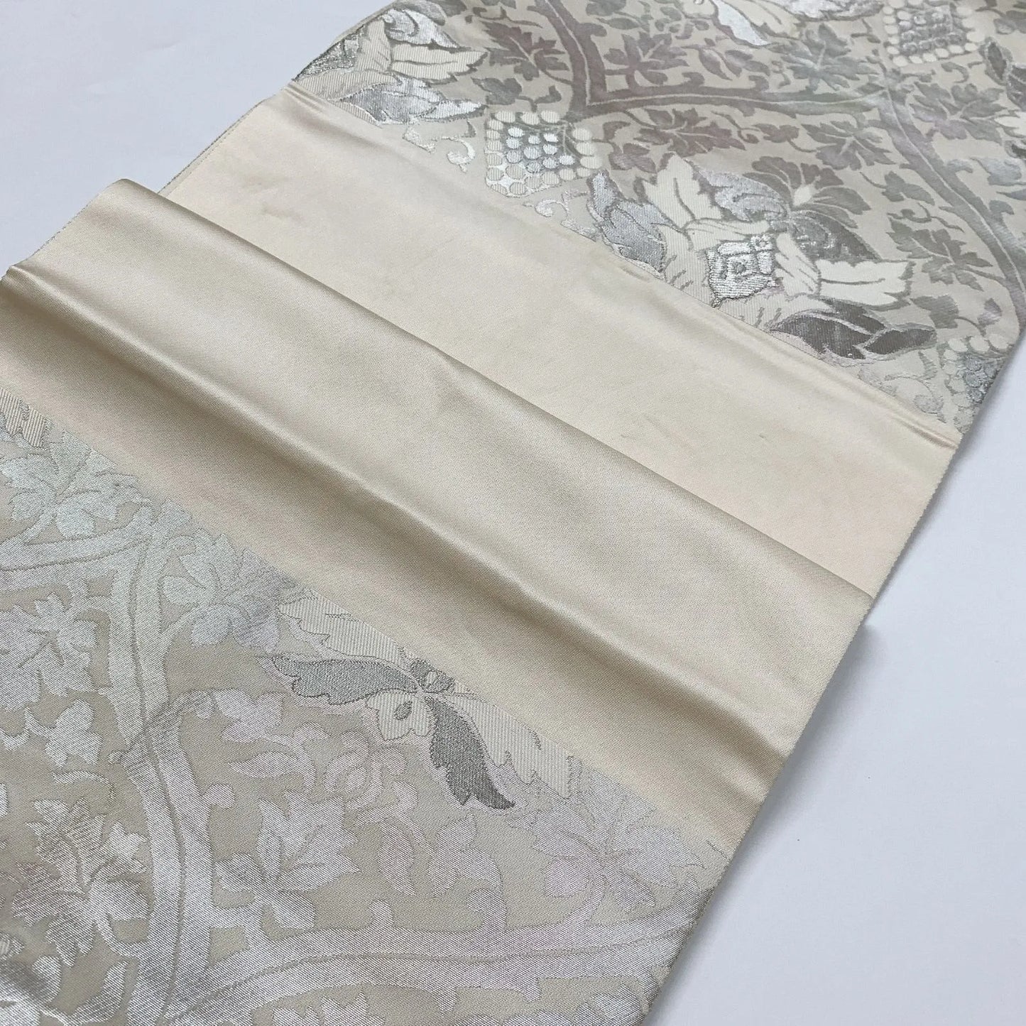 6307# Japanese Vintage Fukuro Obi Belt Kimono Fabric Silk Traditional Silver