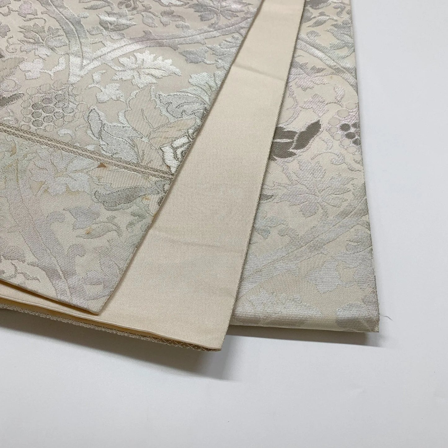 6307# Japanese Vintage Fukuro Obi Belt Kimono Fabric Silk Traditional Silver