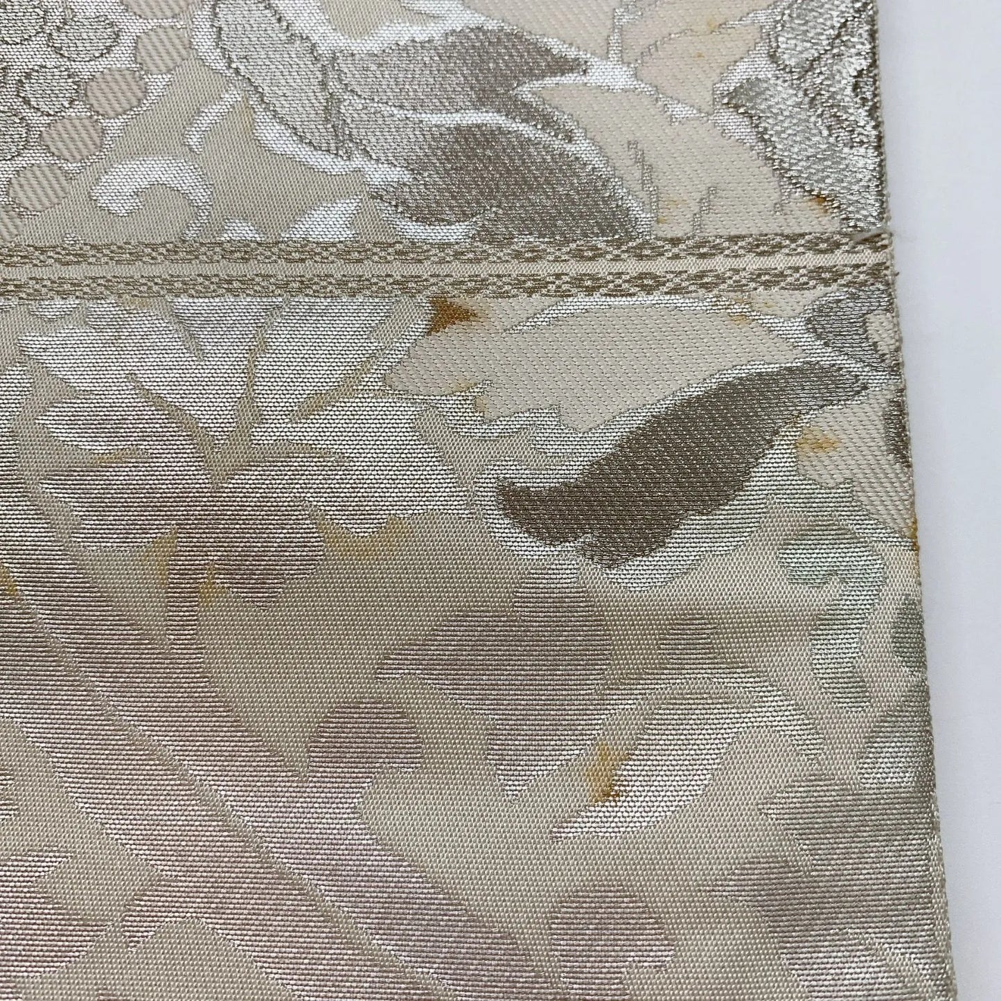 6307# Japanese Vintage Fukuro Obi Belt Kimono Fabric Silk Traditional Silver