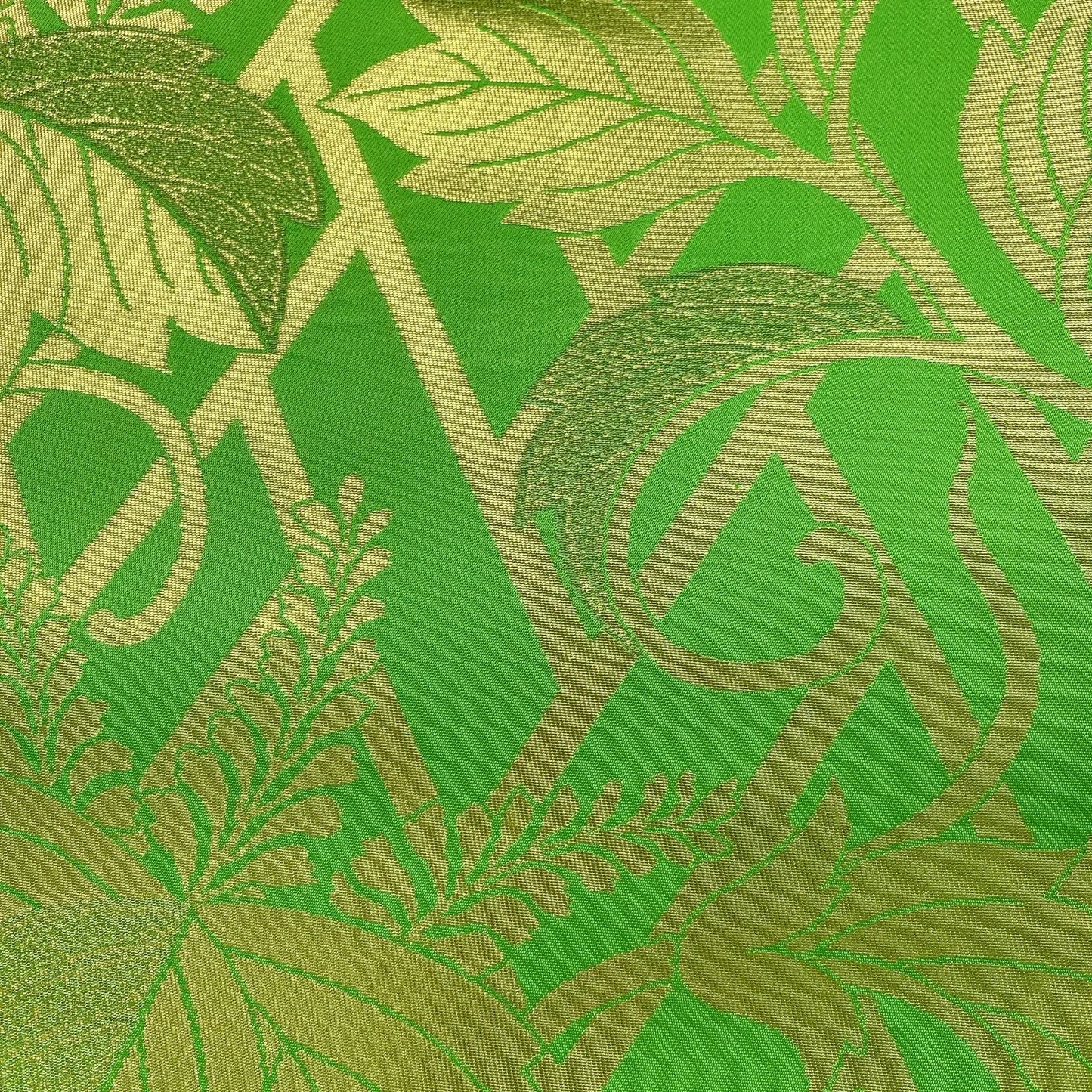 6314# Japanese Vintage Fukuro Obi Belt Kimono Fabric Silk Traditional Green