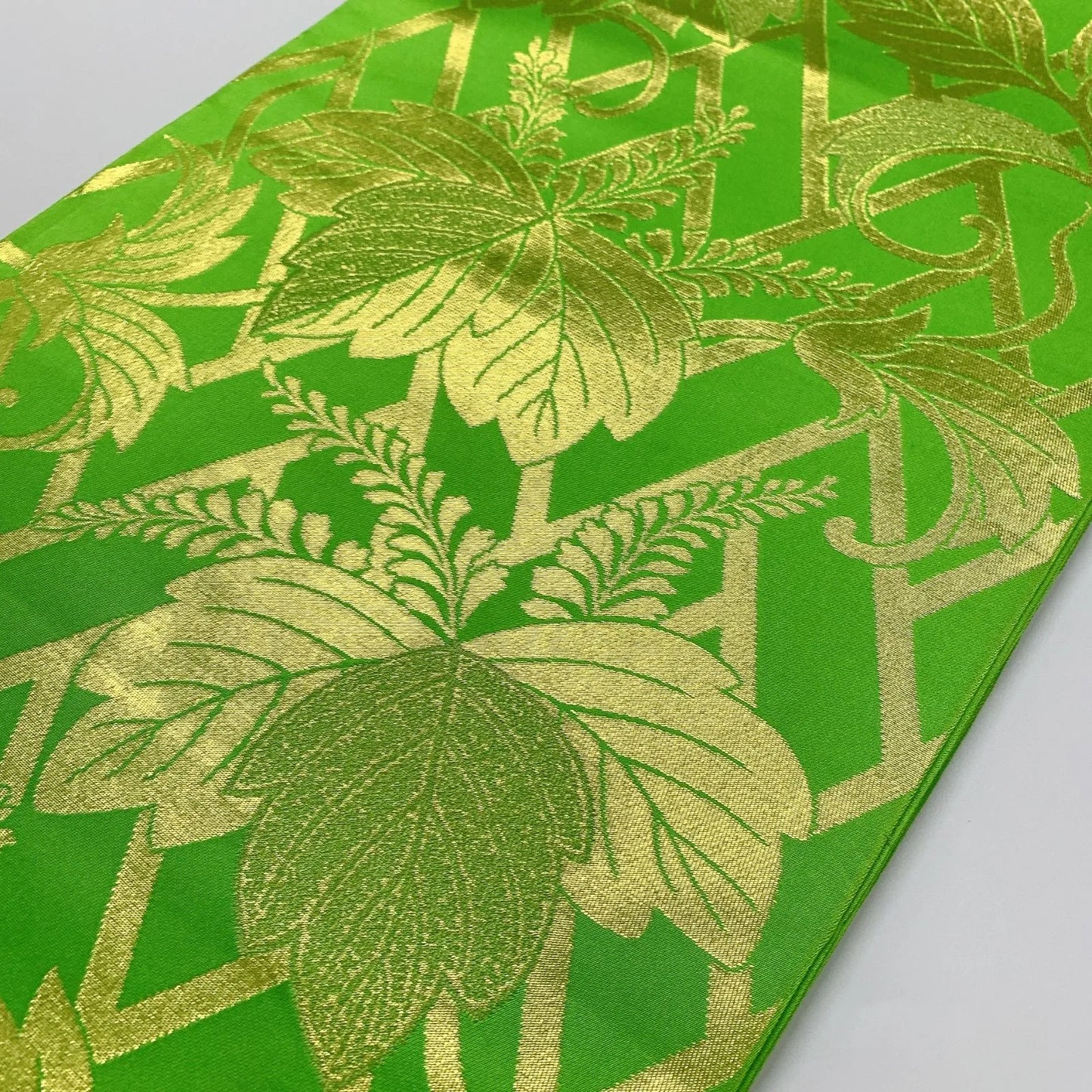 6314# Japanese Vintage Fukuro Obi Belt Kimono Fabric Silk Traditional Green