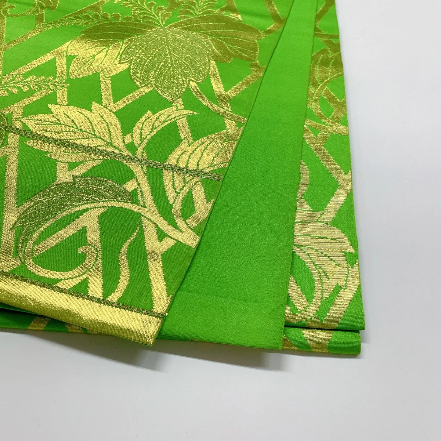 6314# Japanese Vintage Fukuro Obi Belt Kimono Fabric Silk Traditional Green