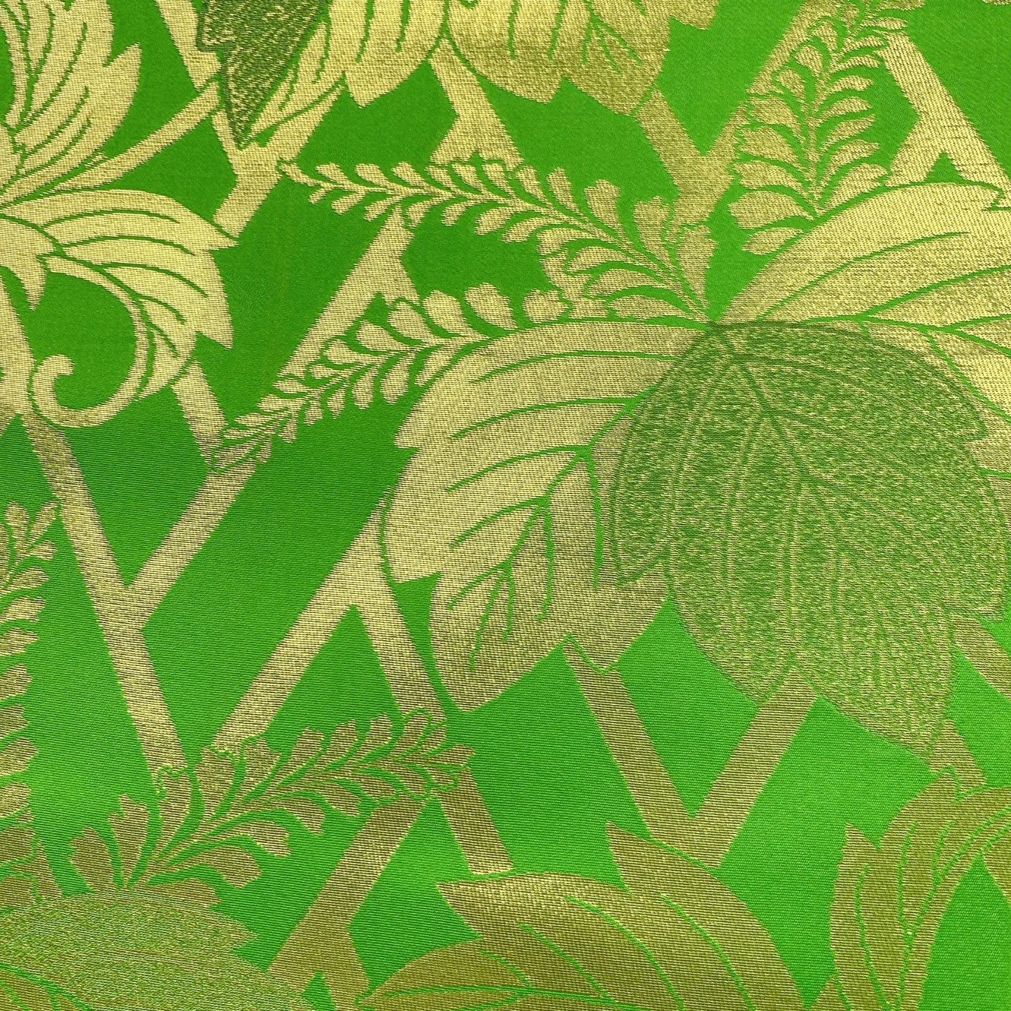 6314# Japanese Vintage Fukuro Obi Belt Kimono Fabric Silk Traditional Green