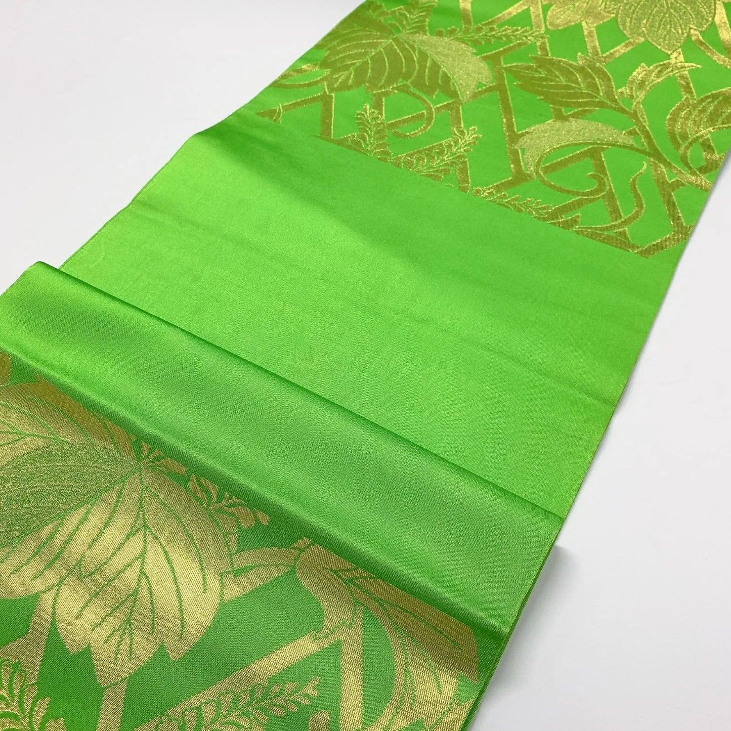 6314# Japanese Vintage Fukuro Obi Belt Kimono Fabric Silk Traditional Green