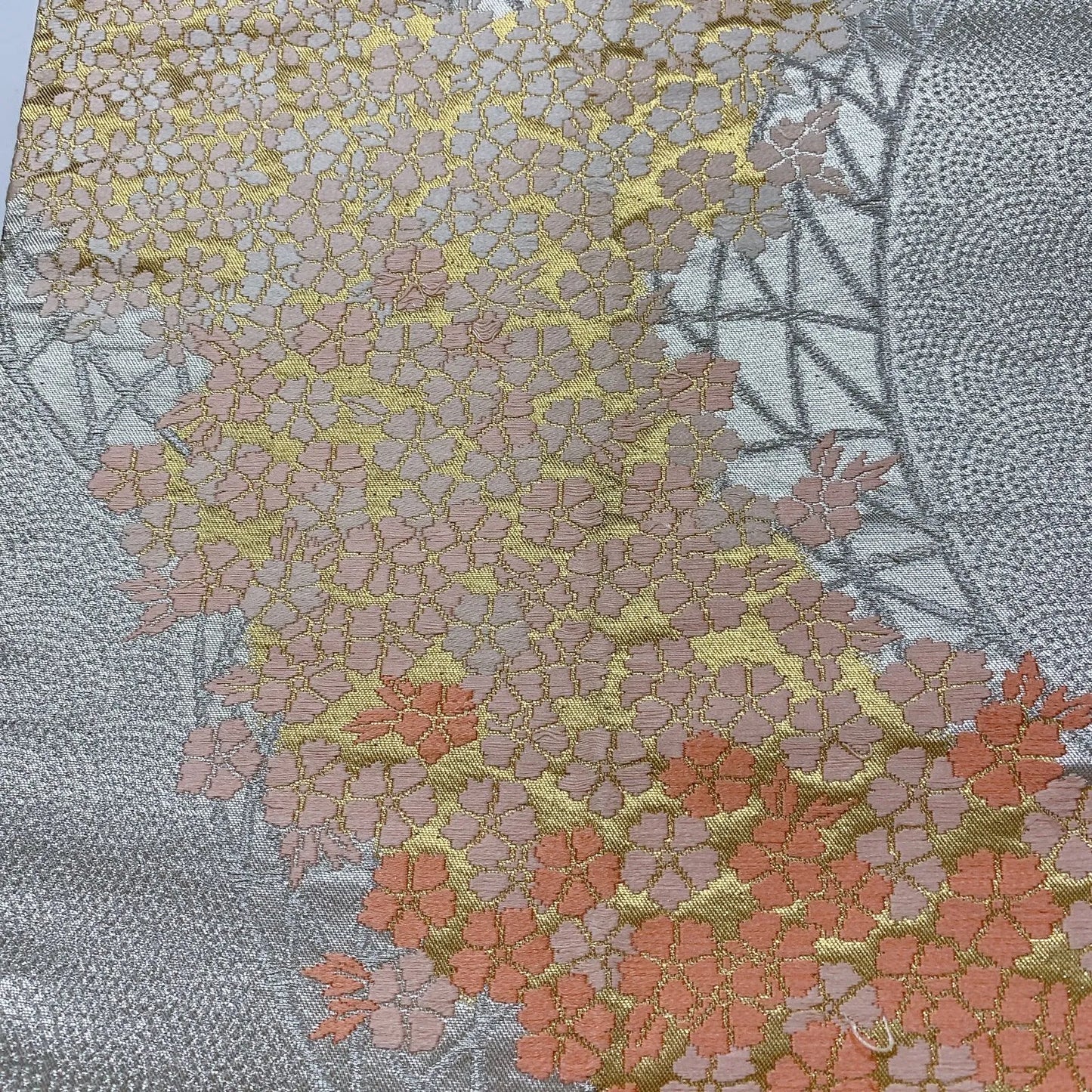 6315# Japanese Vintage Fukuro Obi Belt Kimono Fabric Silk Traditional Silver