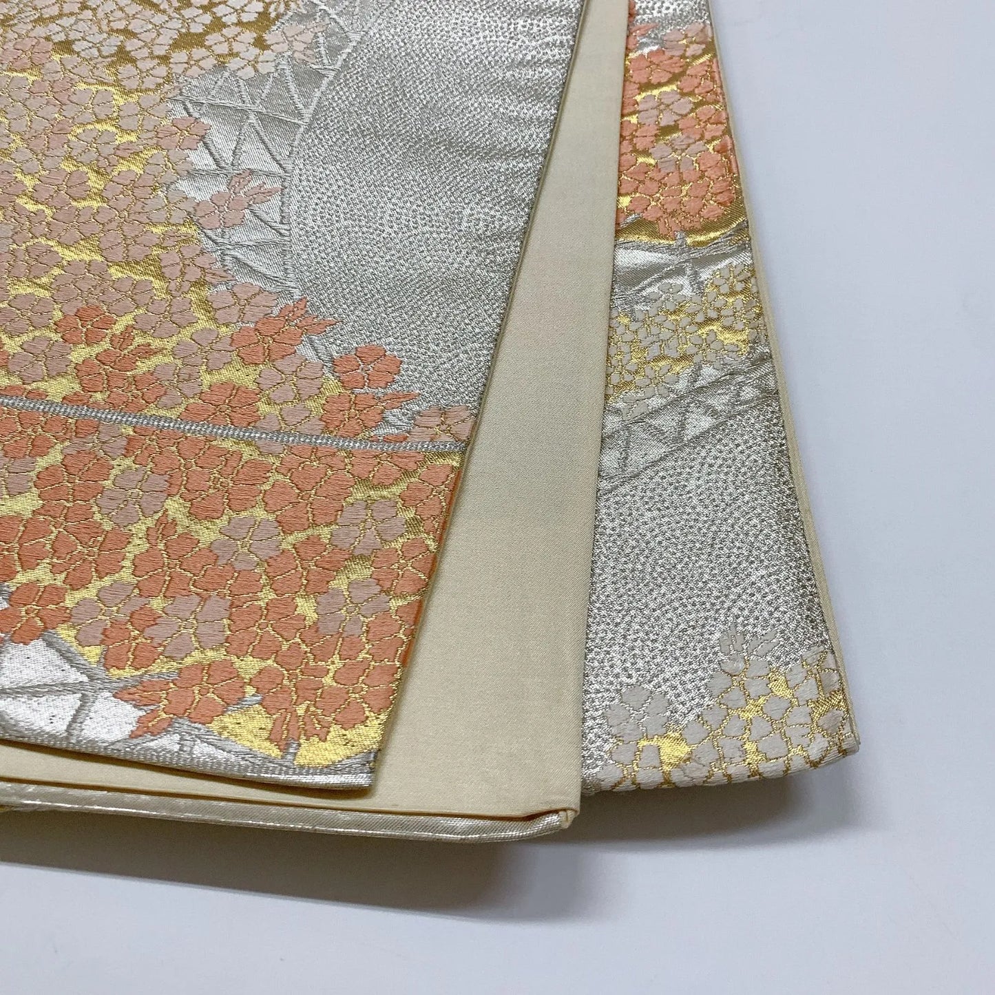 6315# Japanese Vintage Fukuro Obi Belt Kimono Fabric Silk Traditional Silver