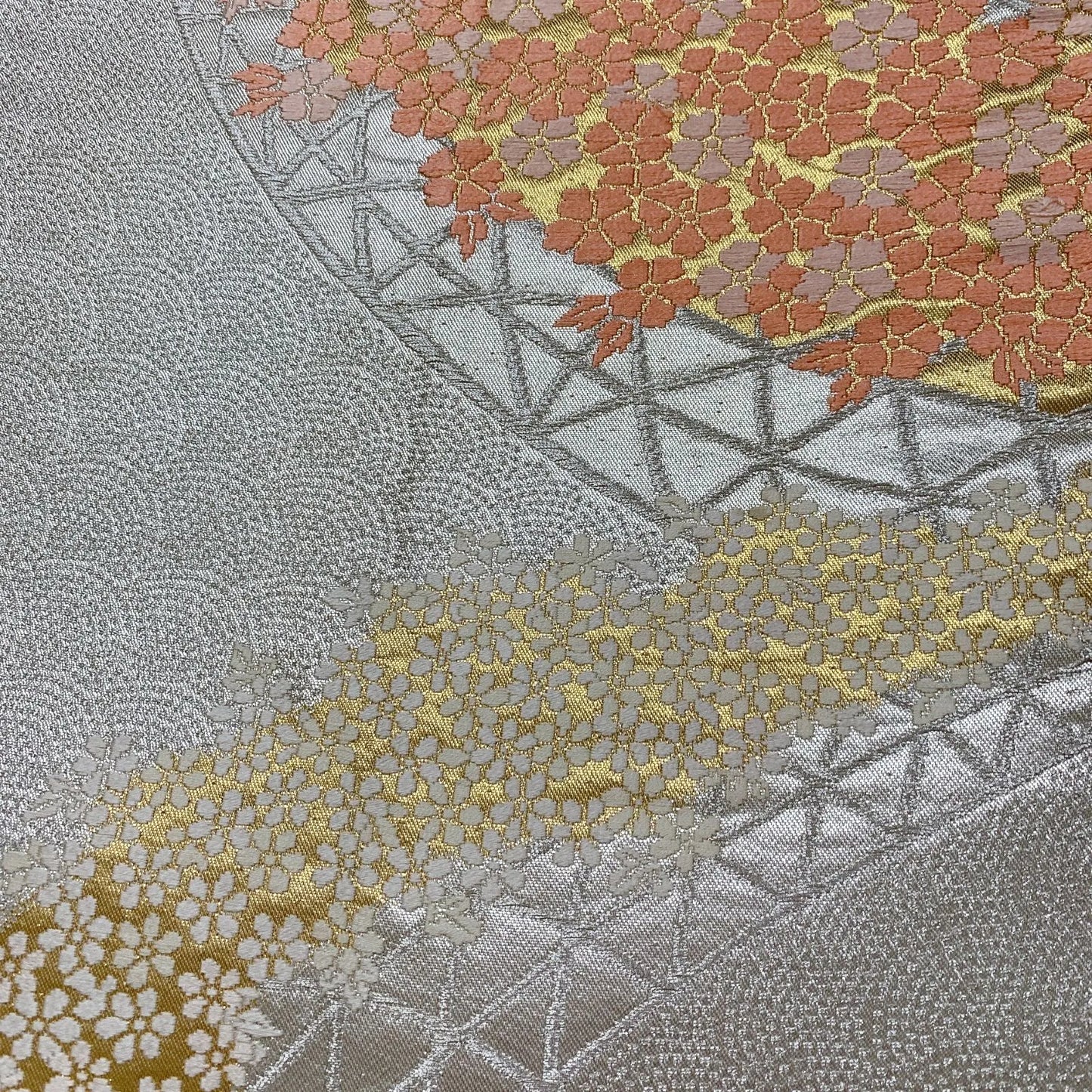 6315# Japanese Vintage Fukuro Obi Belt Kimono Fabric Silk Traditional Silver