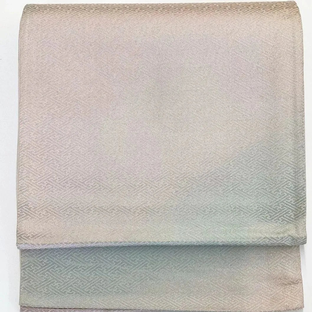 6279# Japanese Vintage Fukuro Obi Belt Kimono Fabric Silk Traditional Silver