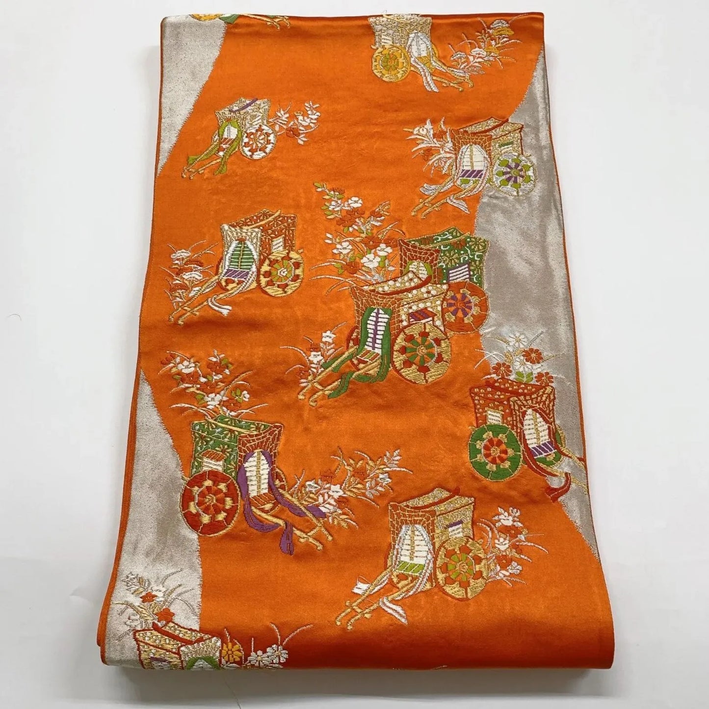 6283# Japanese Vintage Fukuro Obi Belt Kimono Fabric Silk Traditional Embroidery