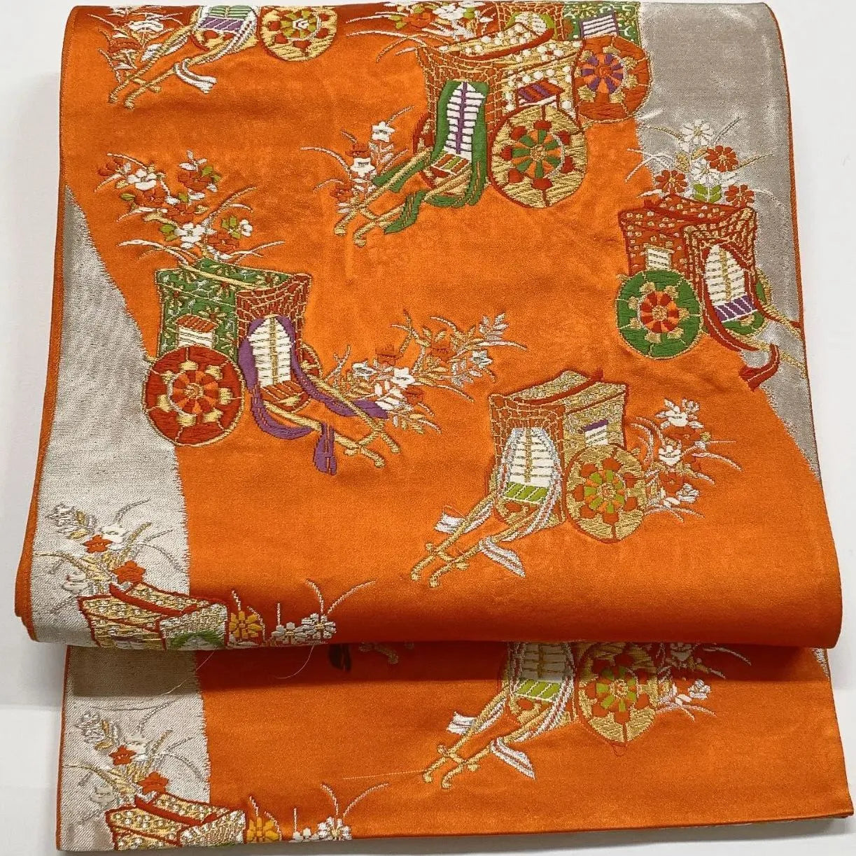 6283# Japanese Vintage Fukuro Obi Belt Kimono Fabric Silk Traditional Embroidery