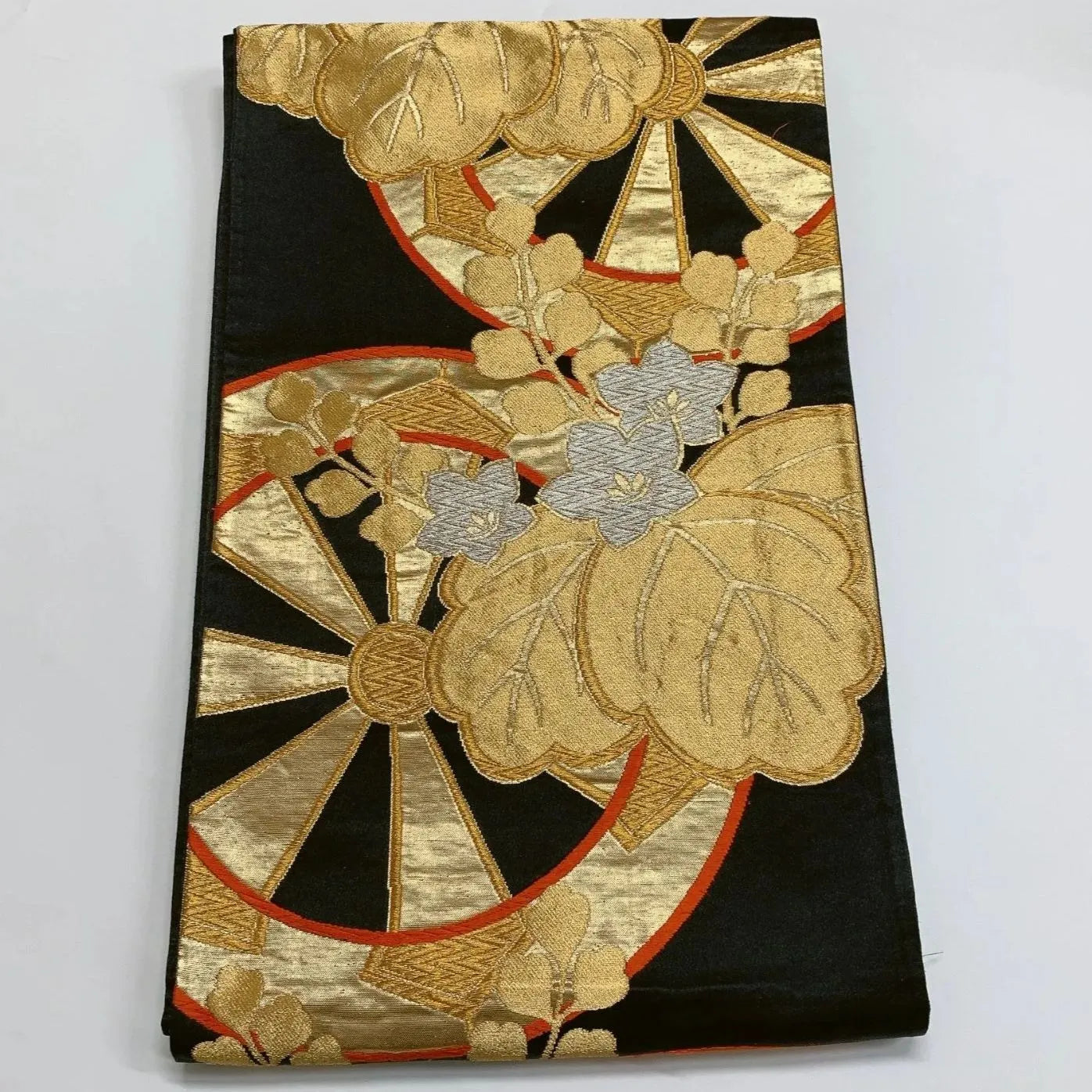 6289# Japanese Vintage Fukuro Obi Belt Kimono Fabric Silk Traditional Black