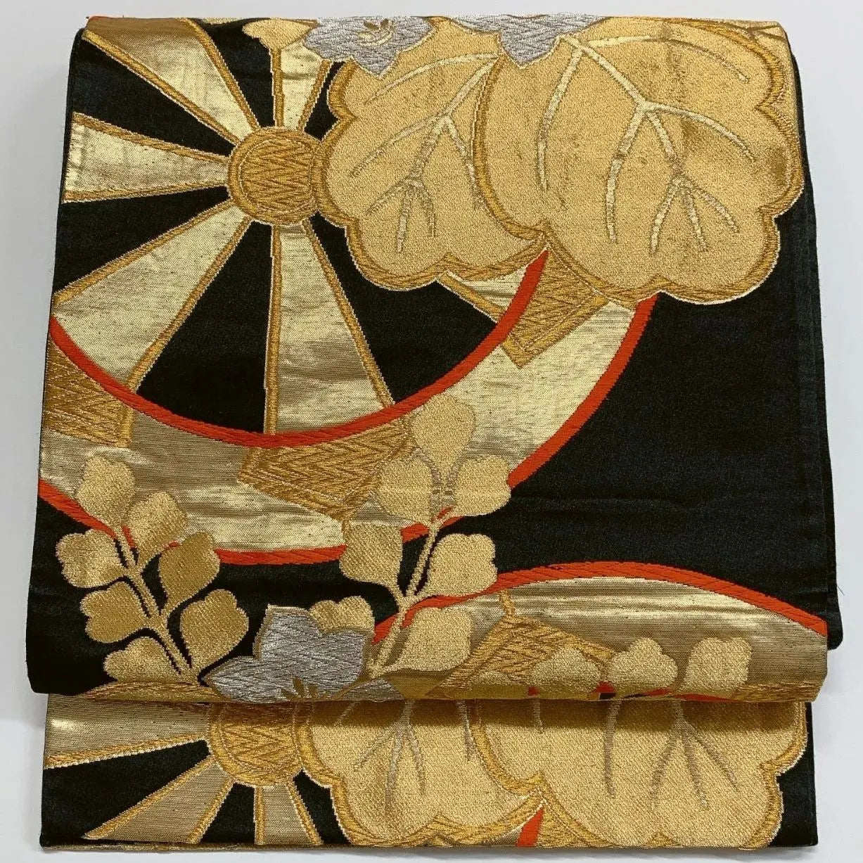 6289# Japanese Vintage Fukuro Obi Belt Kimono Fabric Silk Traditional Black